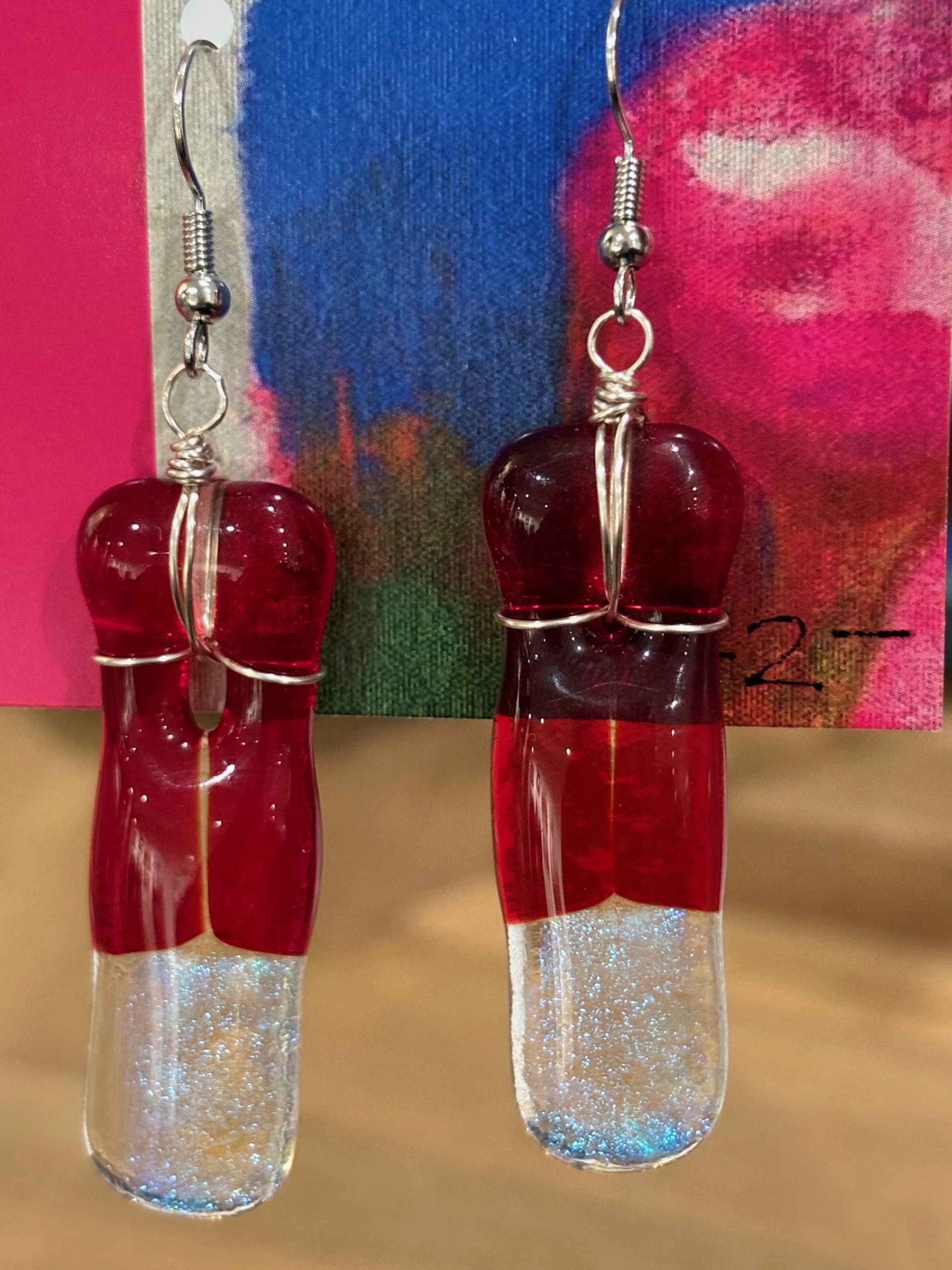 Red and Clear Green Earrings by Lucie Wren Cooper