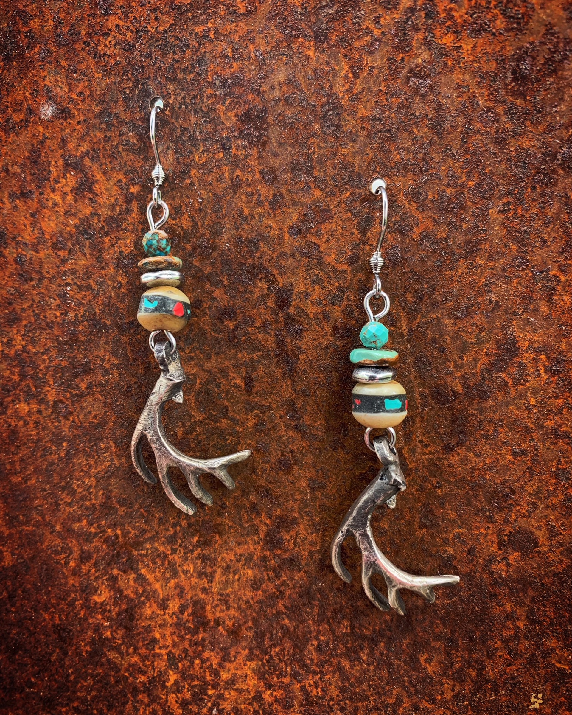 K829 Antler Earrings with Tibetan Beads by Kelly Ormsby