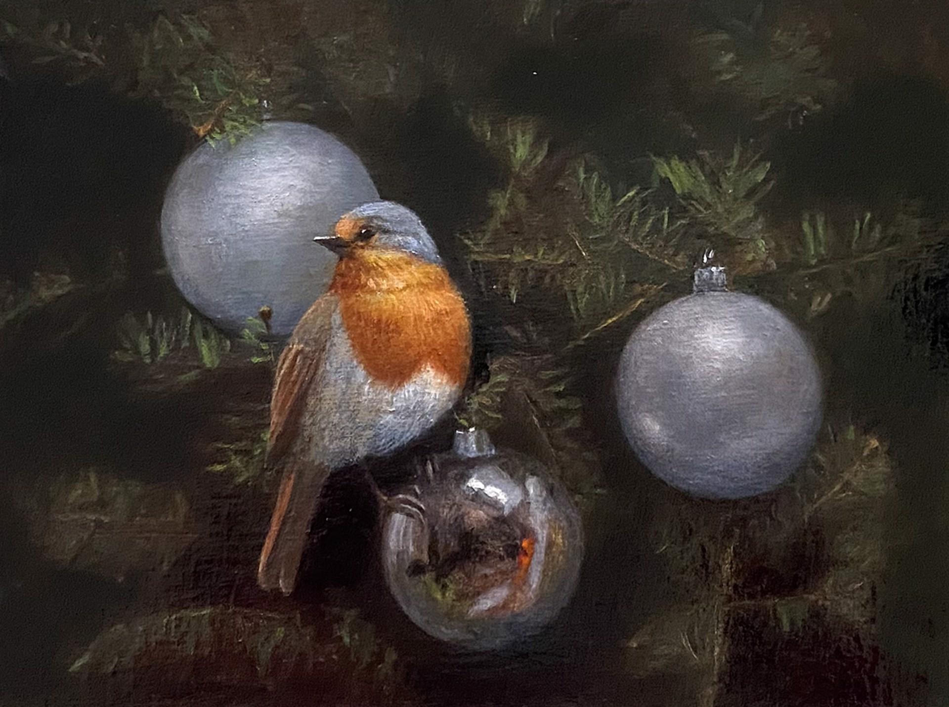 Robin in Christmas Tree by Patt Baldino