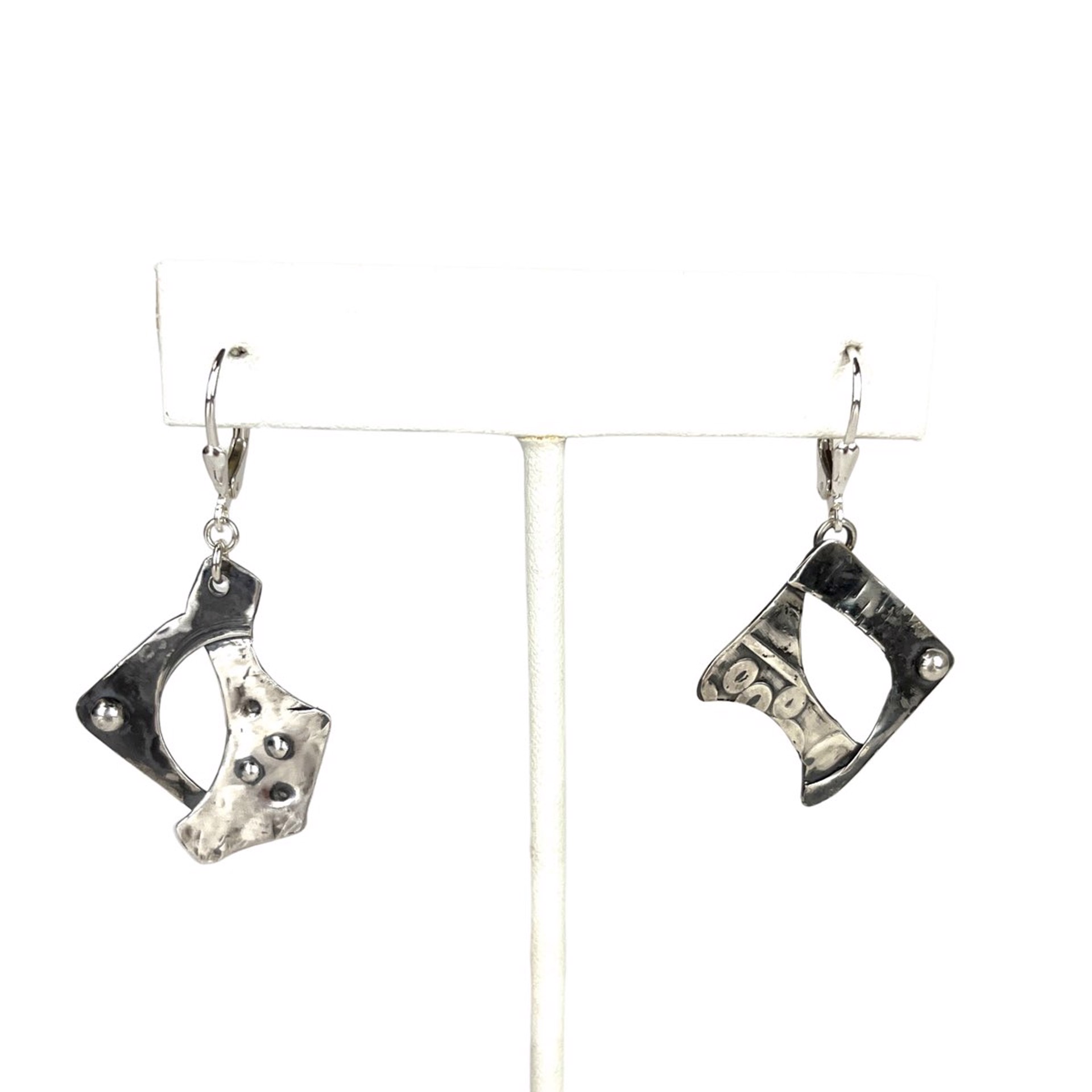 Scrappy Sqaure Sterling Silver Earrings by Nola Smodic