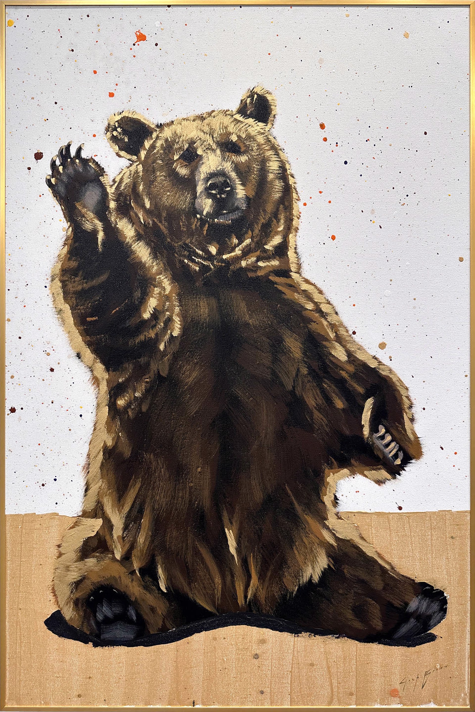 Original Painting Of Heartwarming Grizzly Bear Waving By Josh Brown