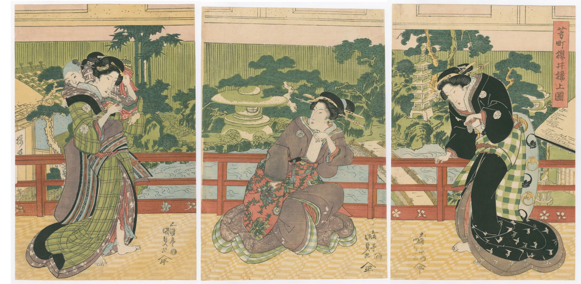 The Roof Garden of the Oi Clan Mansion on Yoshi Street in Edo by Kunisada