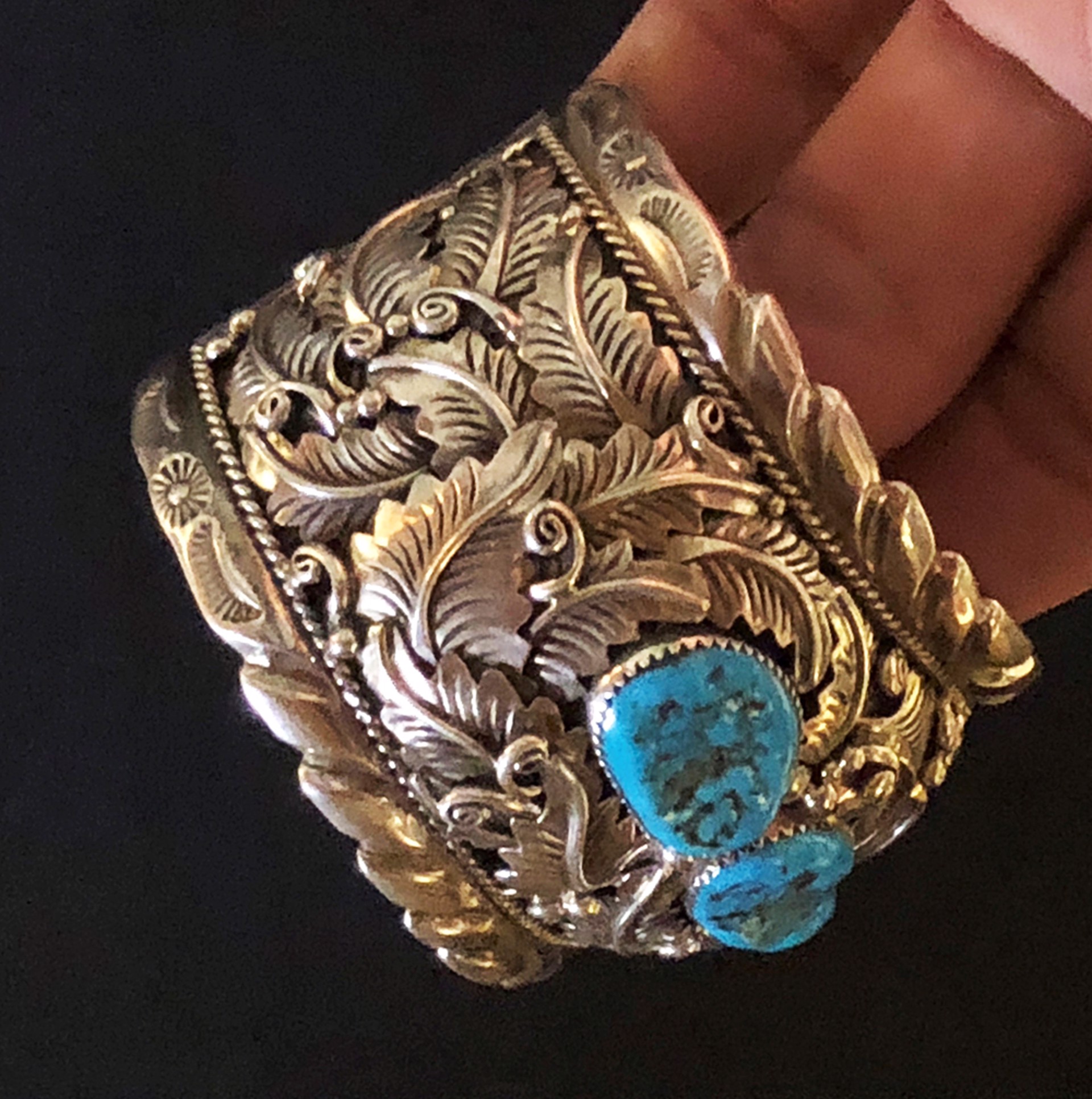 Navajo Sterling Silver and Kingman Turquoise Cuff