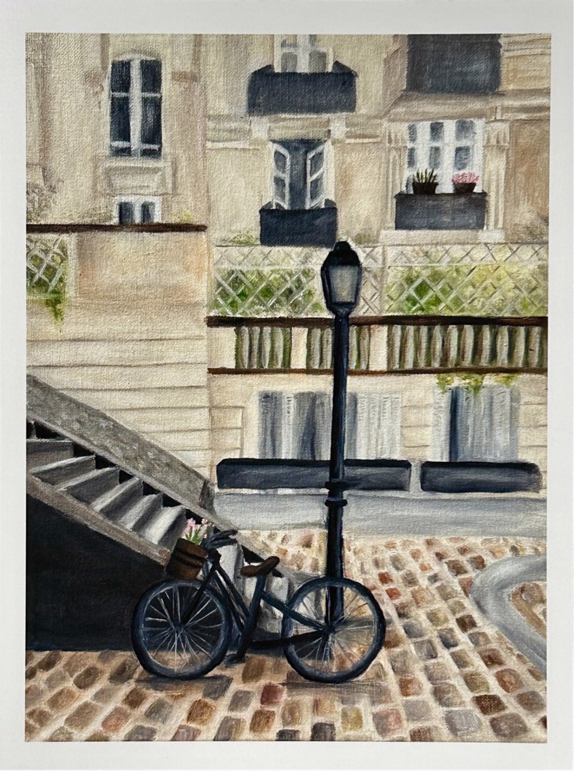 "Lamp Post and Bicycle" Greeting Card by Archana Gurudu