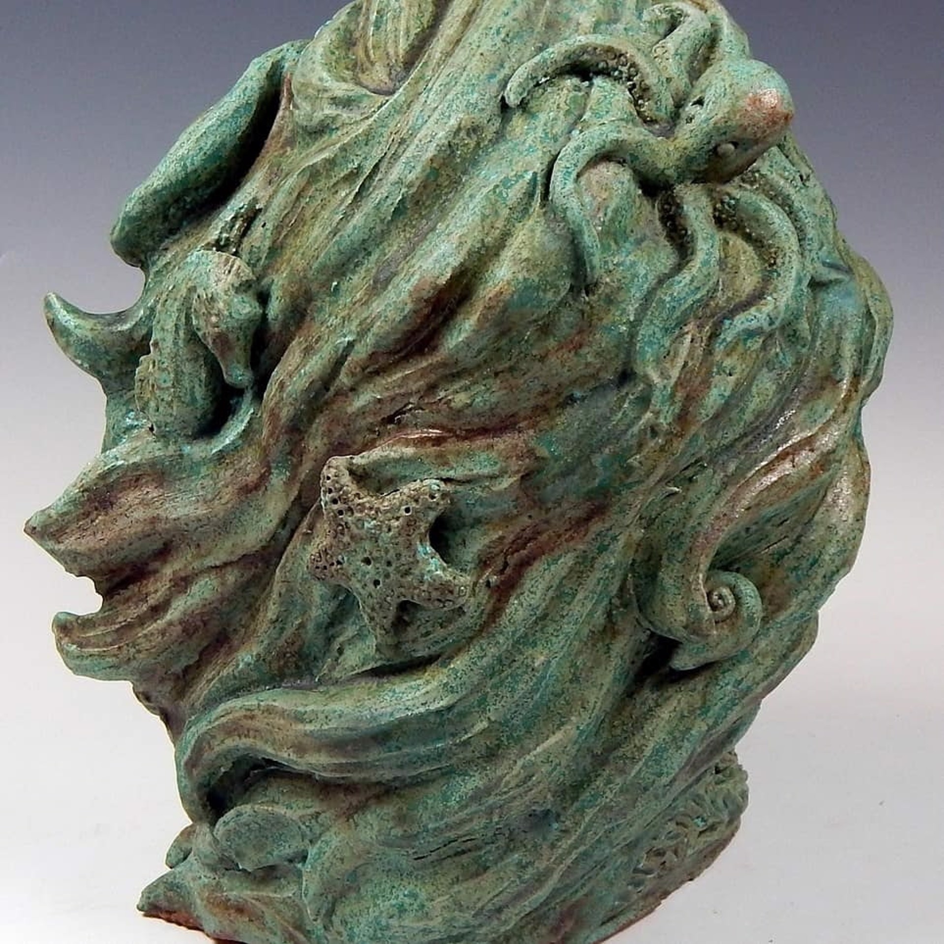 Neptune (Stoneware Clay, Handmade Glaze) by Alma Quillian