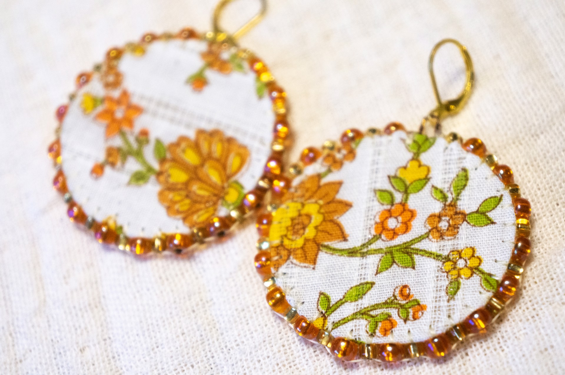 Orange vintage flower earrings by Hattie Lee Mendoza