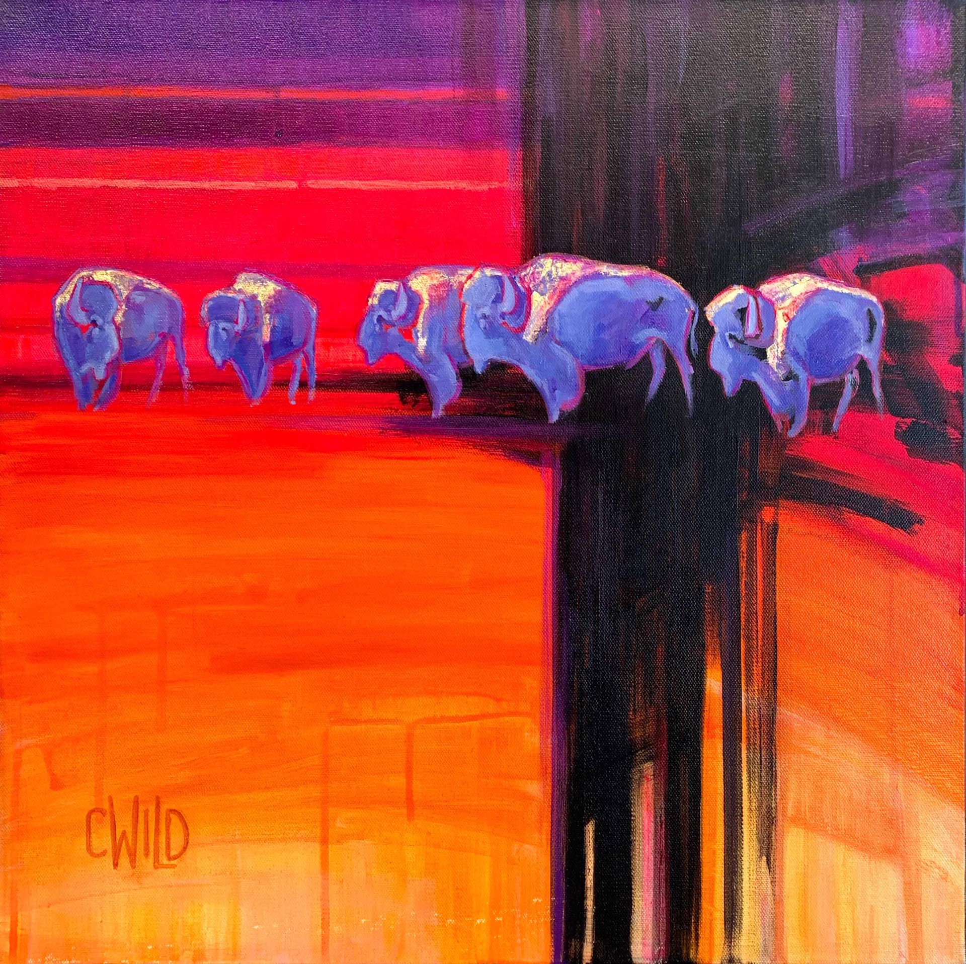 A Contemporary Painting Of Bison With Bright Colors Available At Gallery Wild