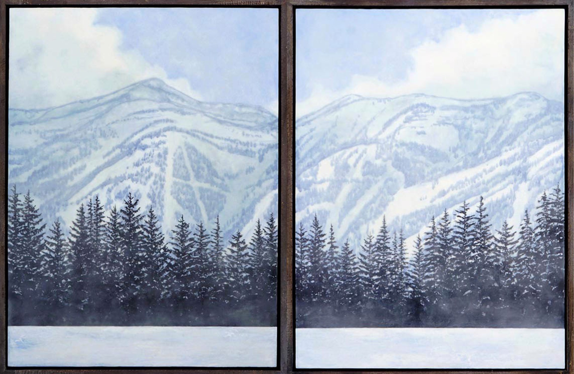 Original Encaustic Painting Winter Scene Of Tetons Mountain Landscape Of Local Ski Resort Jackson Hole Mountain Resort