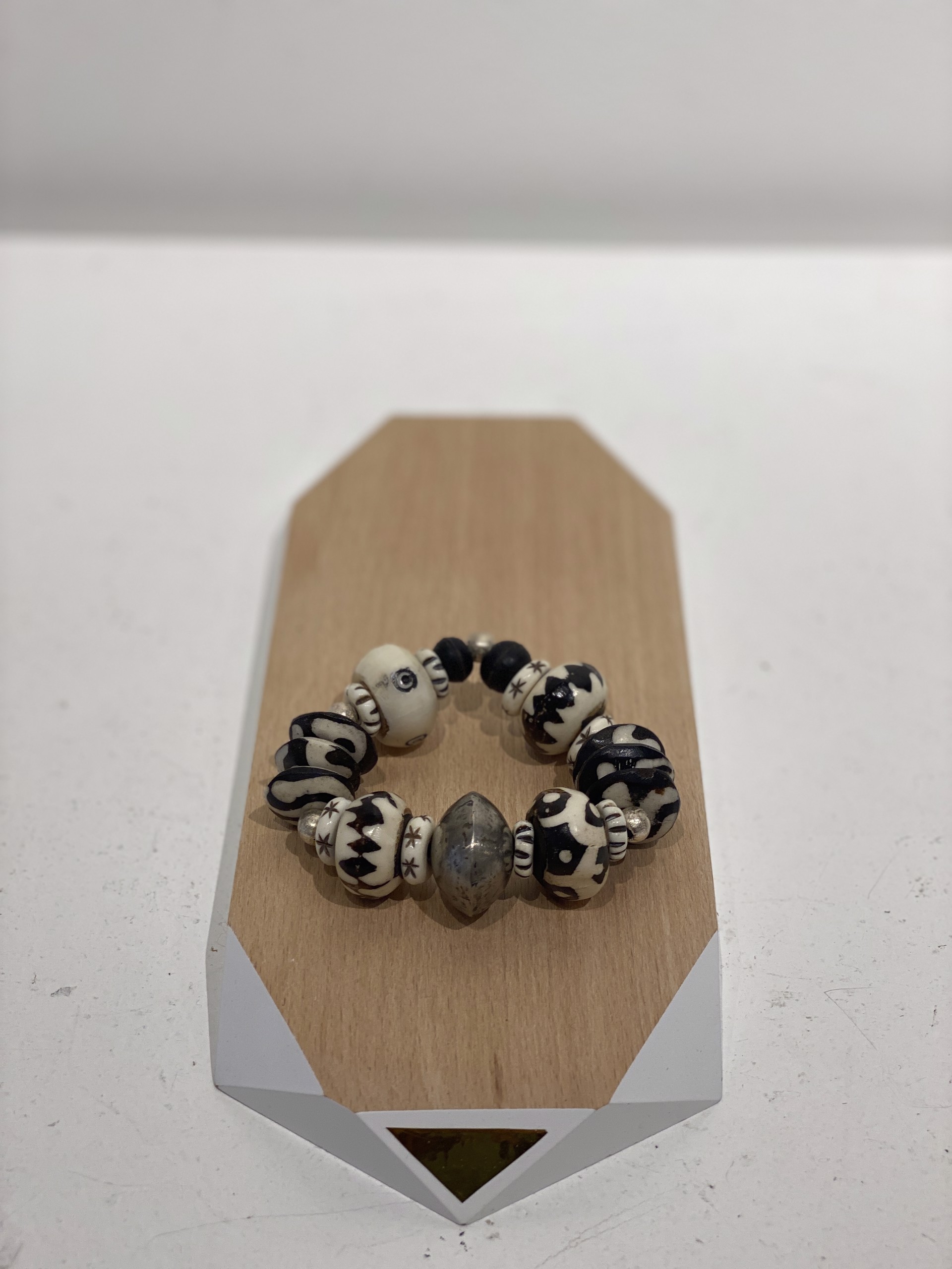 African bone beads and silver coin bead #6 by Melissa Turney