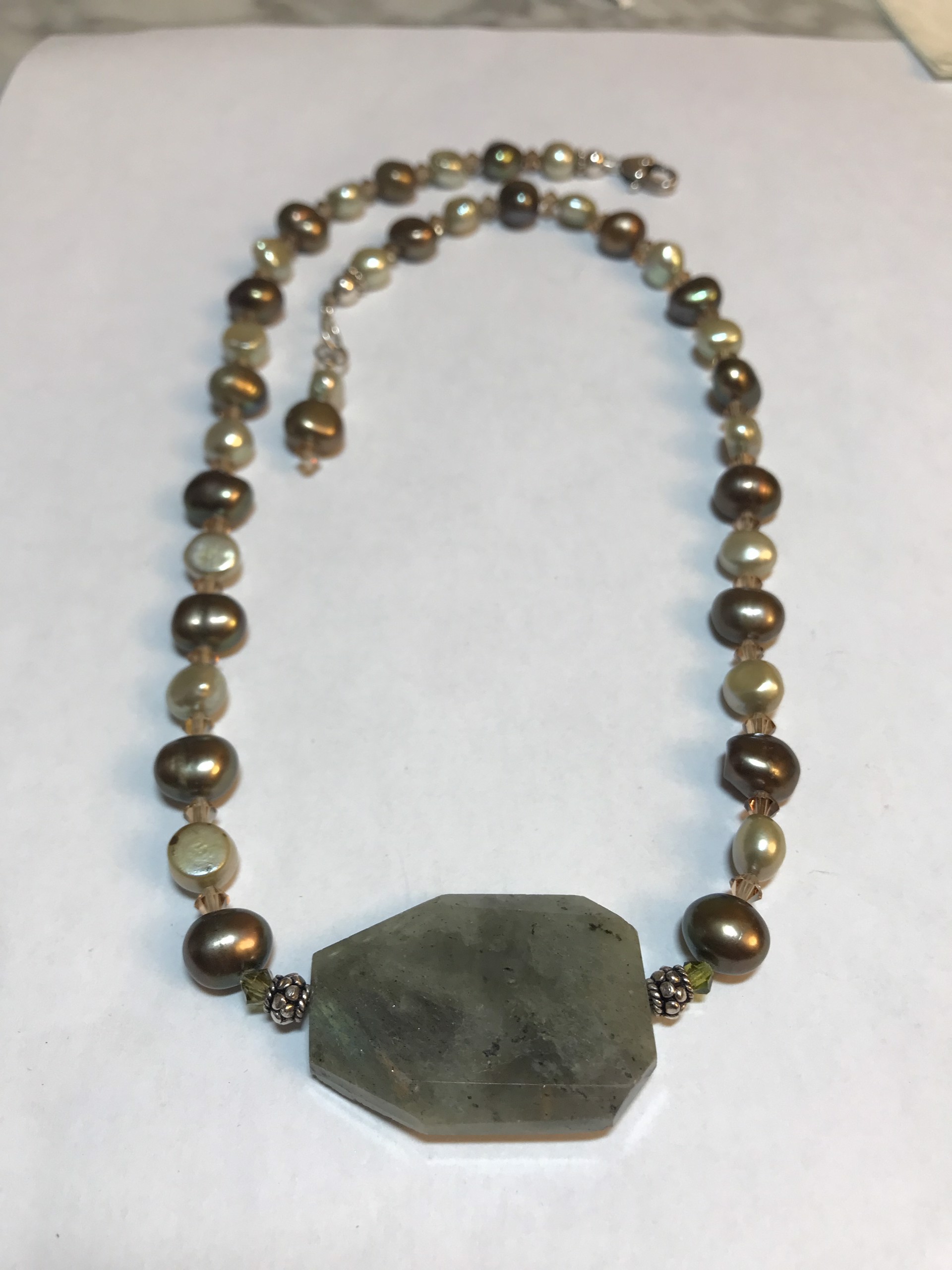 Labradorite and Freshwater Pearl Necklace by Shoshannah Weinisch