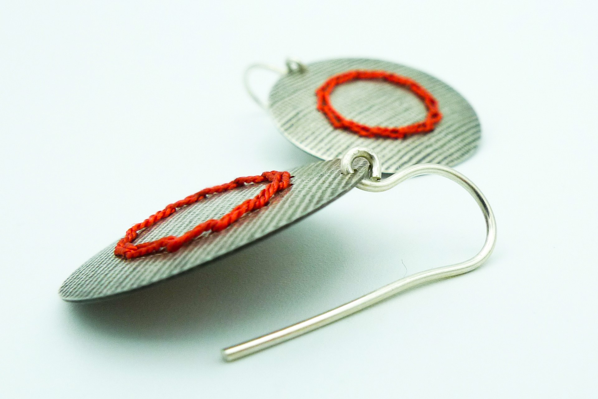 Earrings with Coral Colored Silk by Erica Schlueter