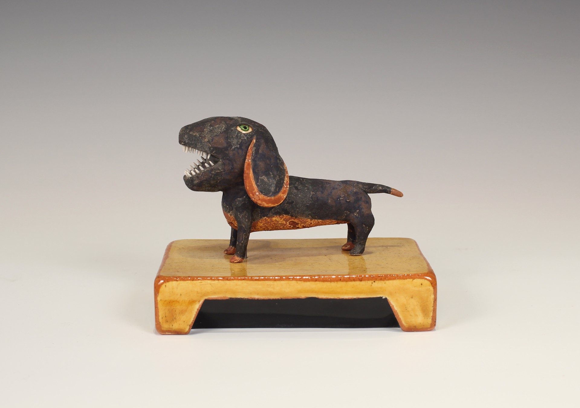(Red & Black) Dog on (Yellow) Base by Wesley Anderegg