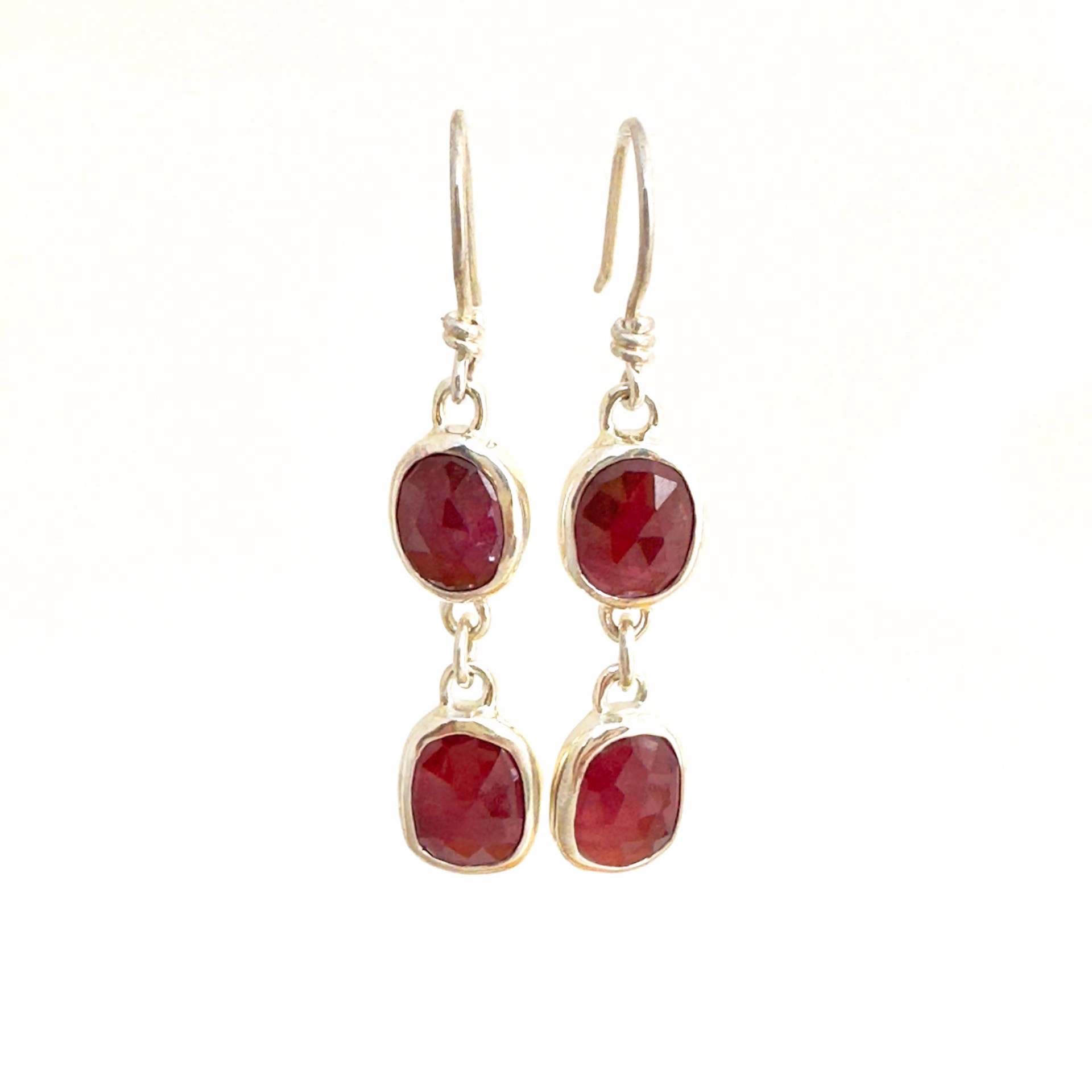 Red Sapphire Double Drop Earrings by Sara Thompson
