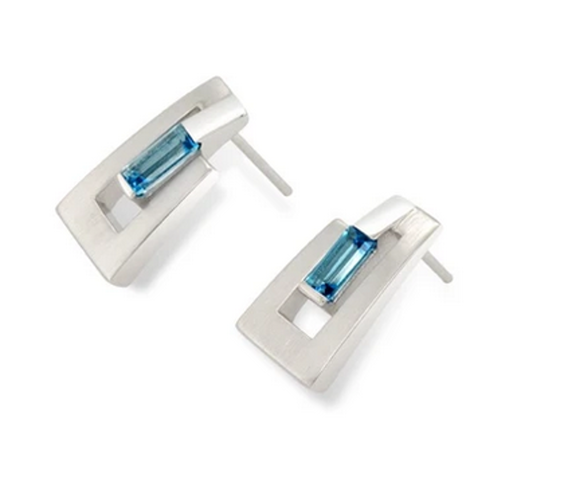 Earrings - Emerald Cut London Blue Topaz With Brushed Silver E9360LBT by Joryel Vera