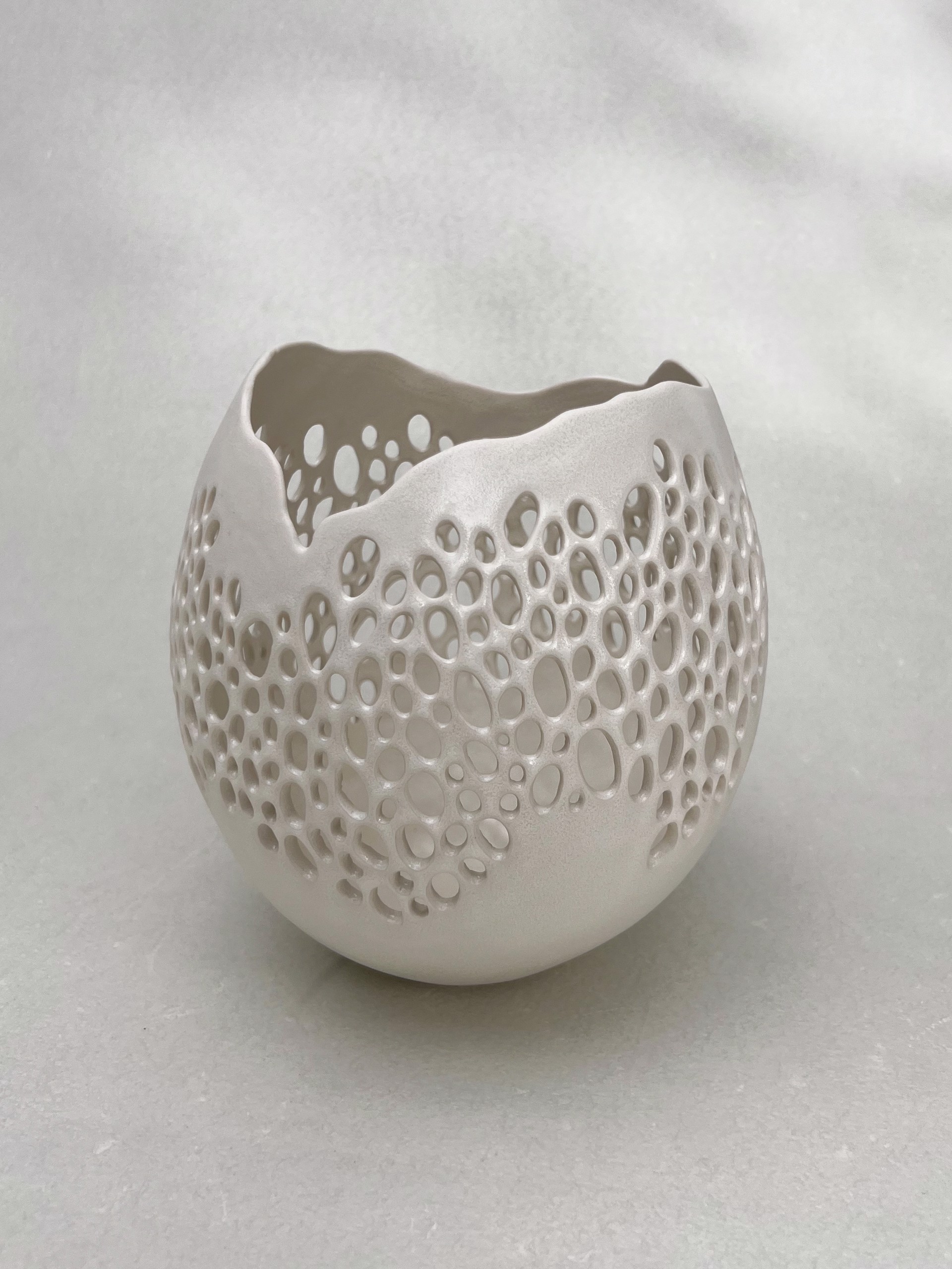 Pierced White Open Vase by Kate Tremel