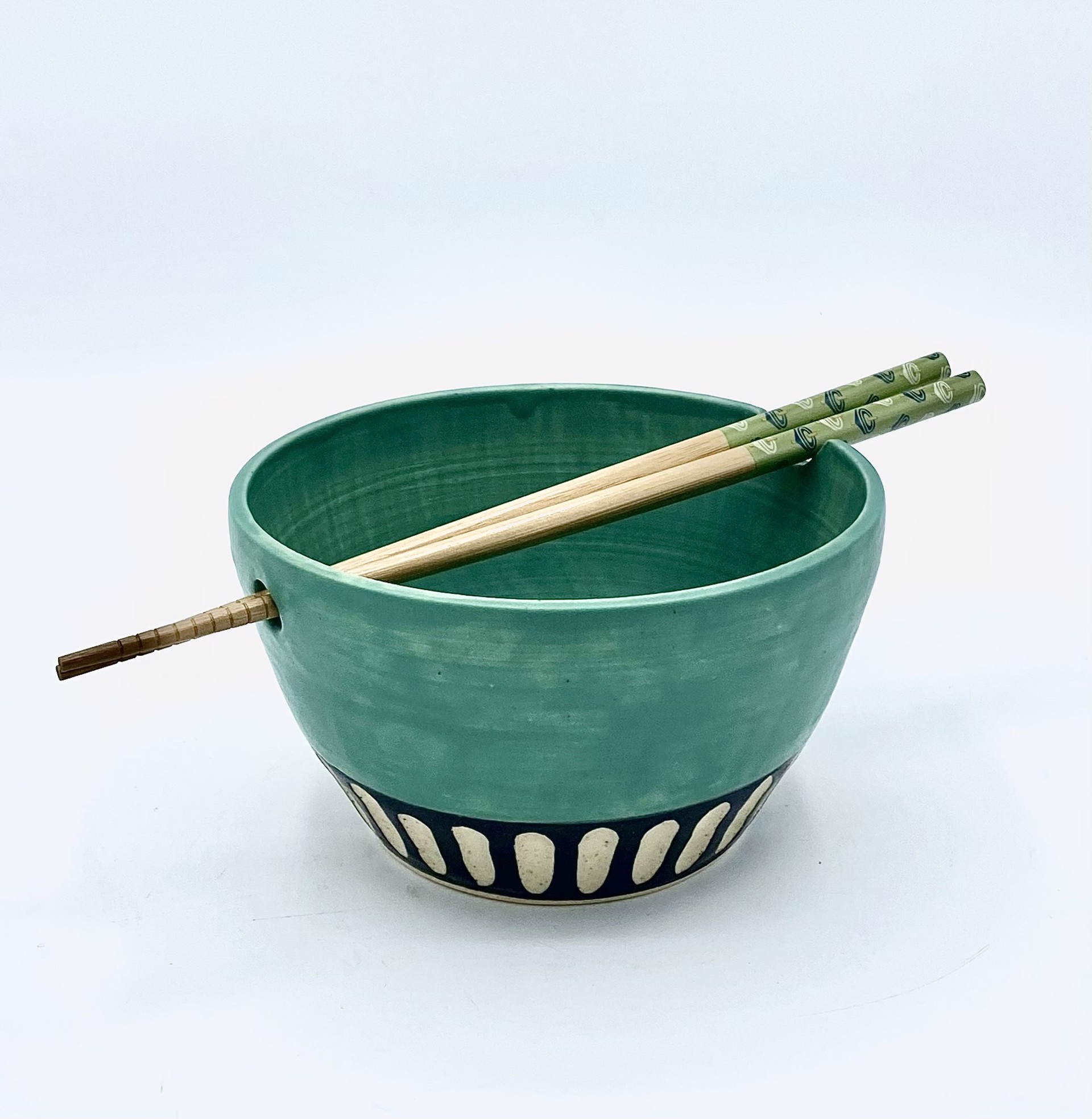 Medium Teal Noodle Bowl by Messy Pots Pottery