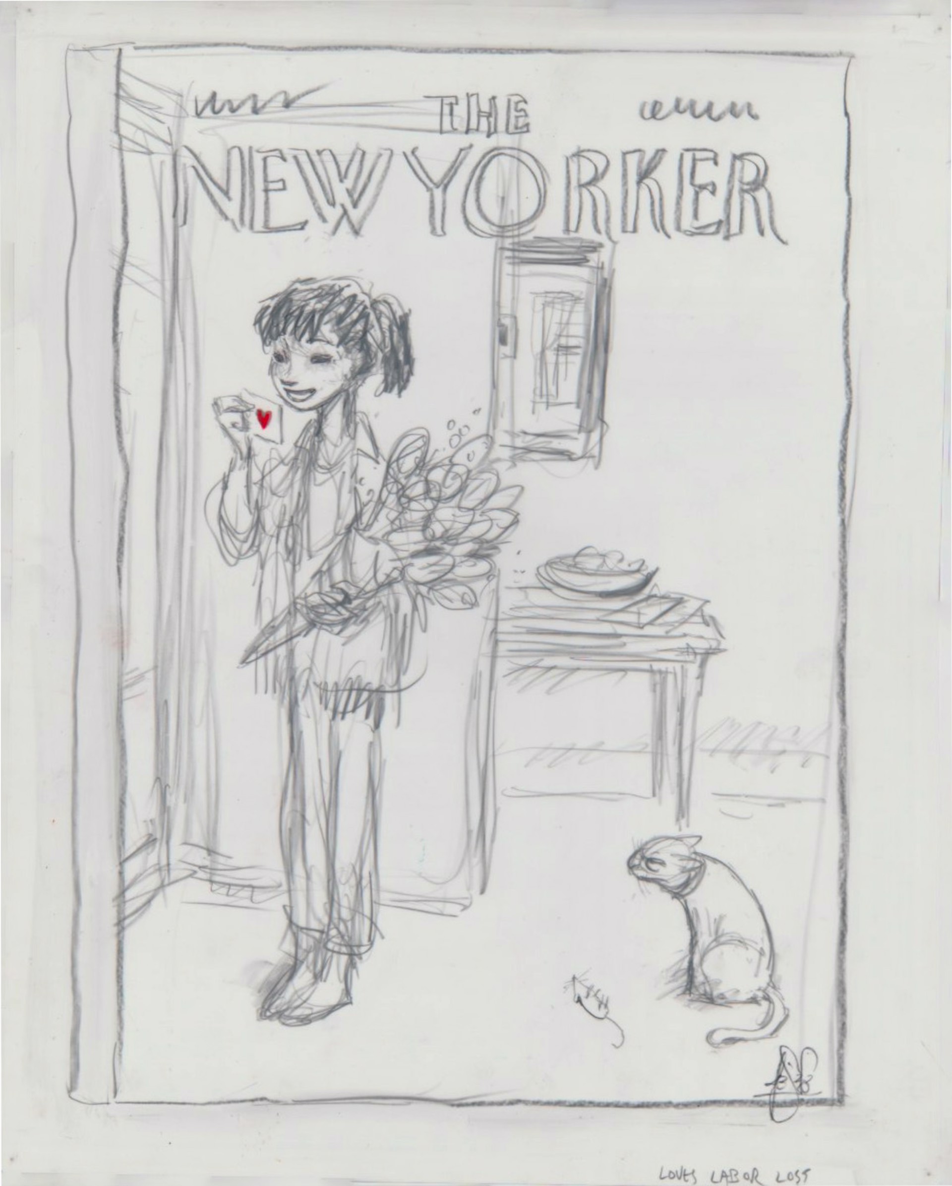 Proposed sketch for New Yorker cover "Loves Labor Lost" by Peter de Sève