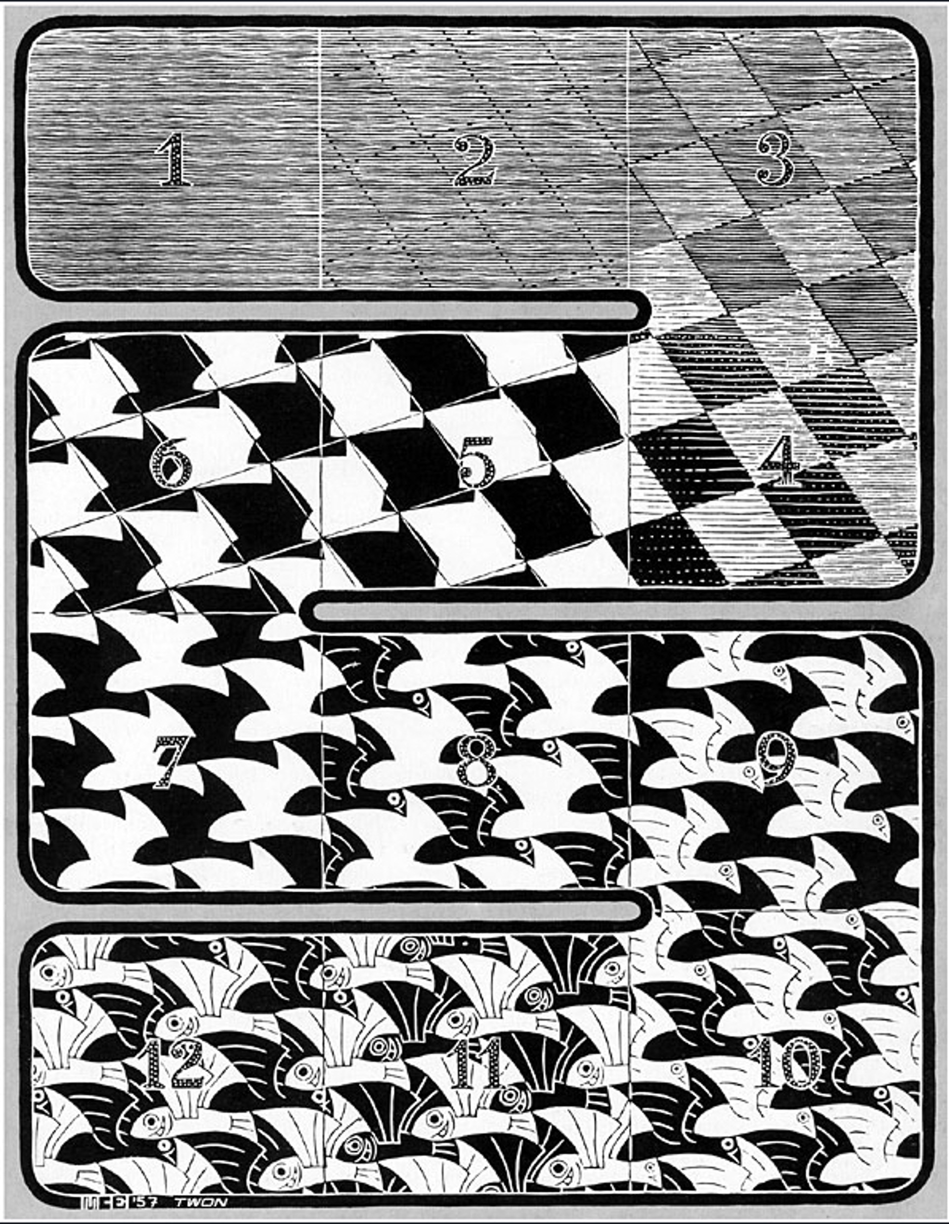 Regular Division of the Plane I by M.C. Escher