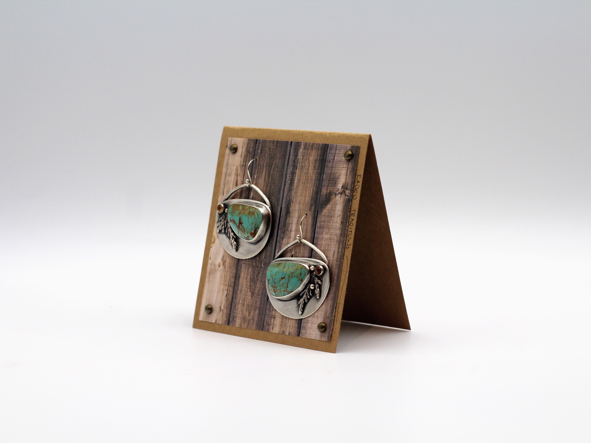 Old Stock Kingman Turquoise Shield Earrings with Cast Cedar and Citrine by Ashley Hanna