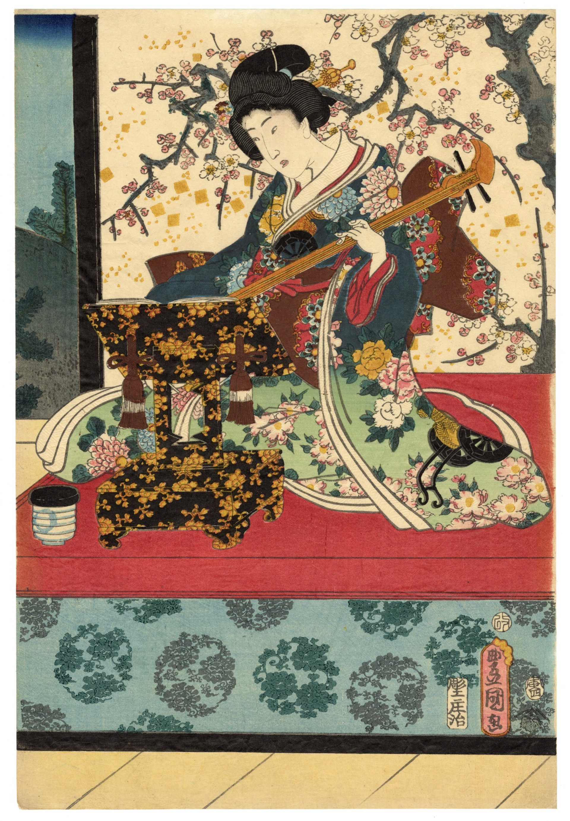 First  Month - January, Mengharu Dance Begins The 12 Months by Kunisada
