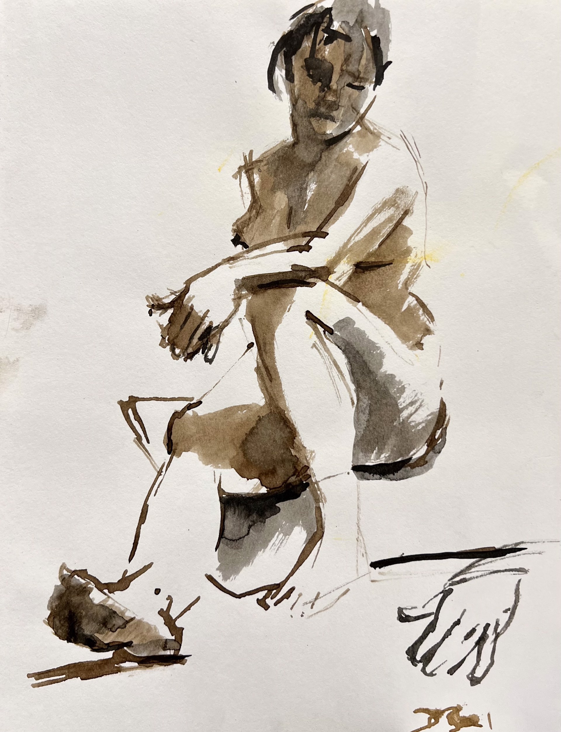 Seated Figure (with separate hand study) by Donald Beal
