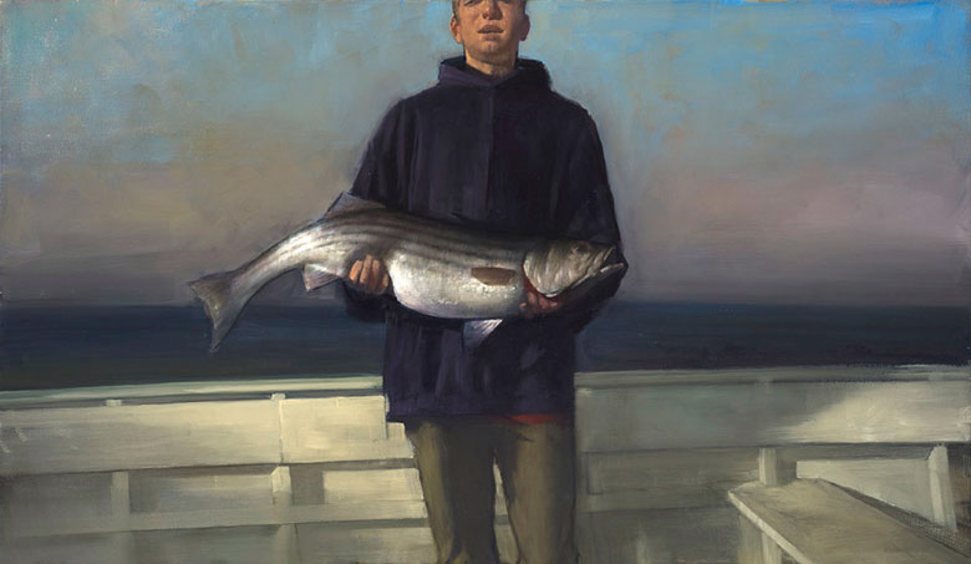 Boy with Striped Bass by Randall Exon