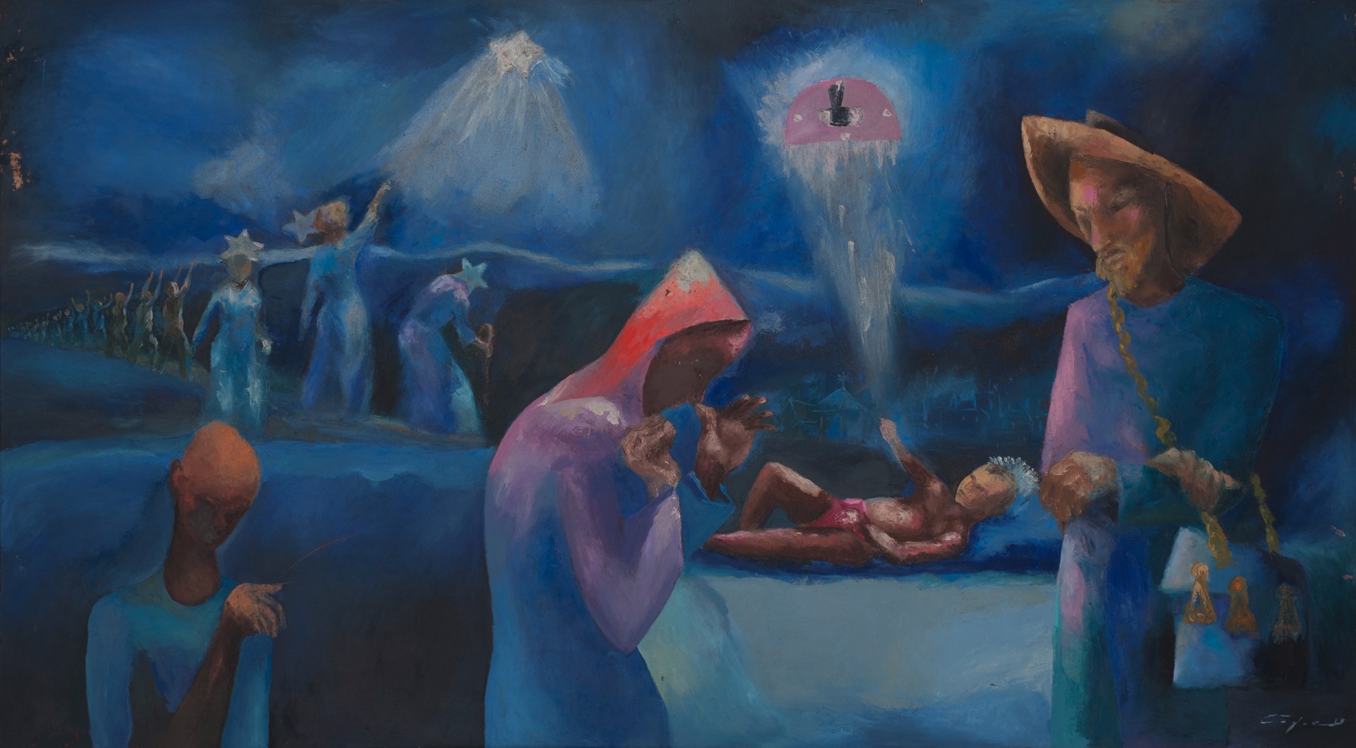 Nativity Scene & Stars  #229-3-96GSN by Dieudonne Cedor (Haitian,1925-2010)