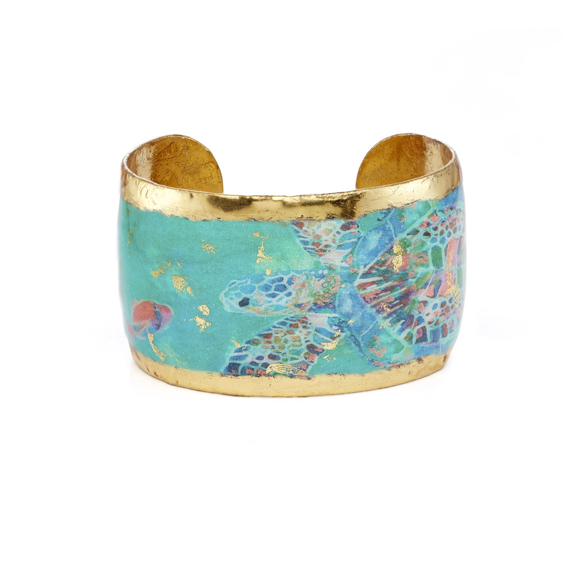 Green Mosaic Sea Turtle Cuff - 1.5" Gold by Evocateur