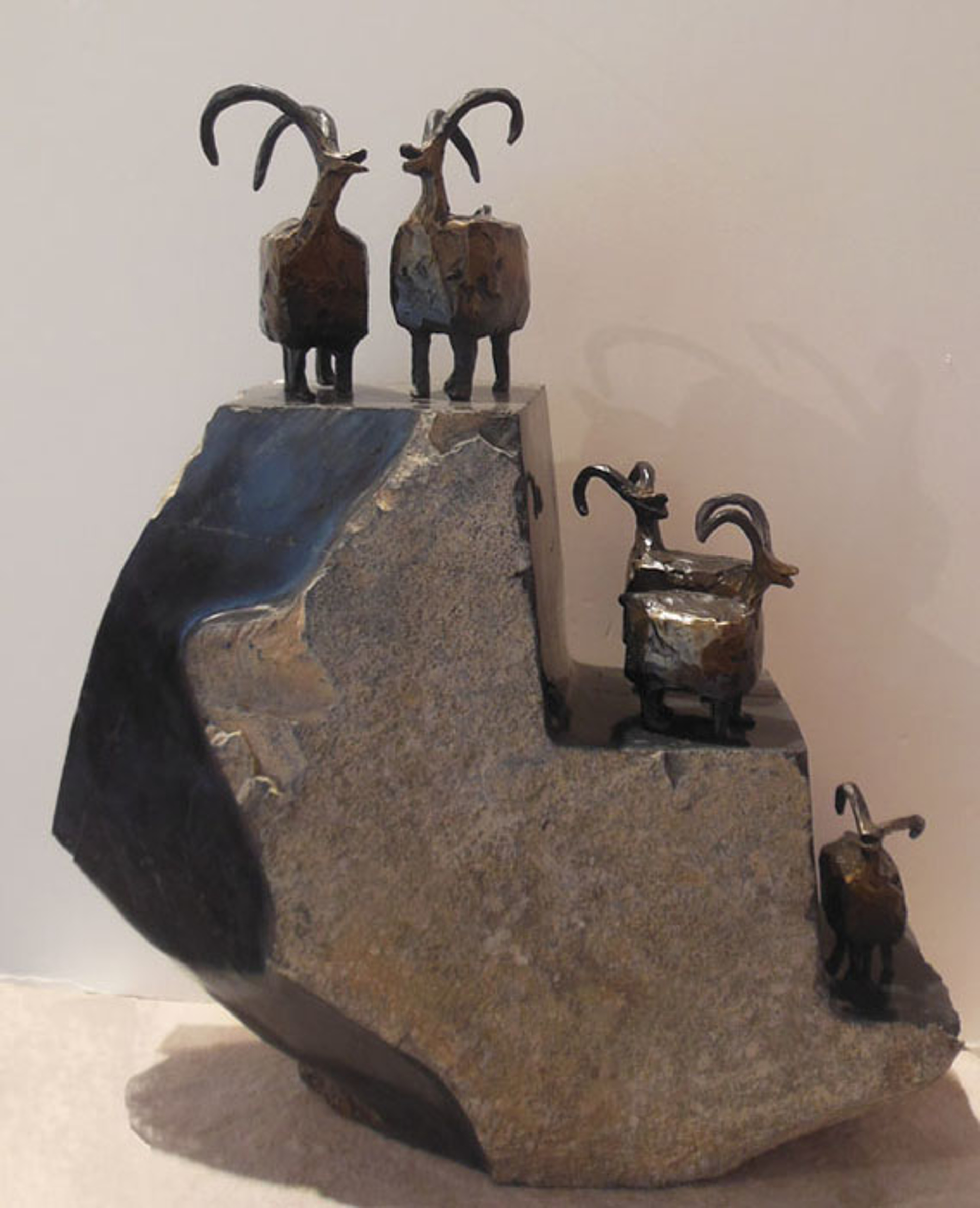LAUGHING SHEEP - Grouping of Five for $1700   / Individual sheep:  Sm. 3" $300 - Med 4" $325 - Lg 5" $375...      Rock pedestal purchased separately. by Jill Shwaiko