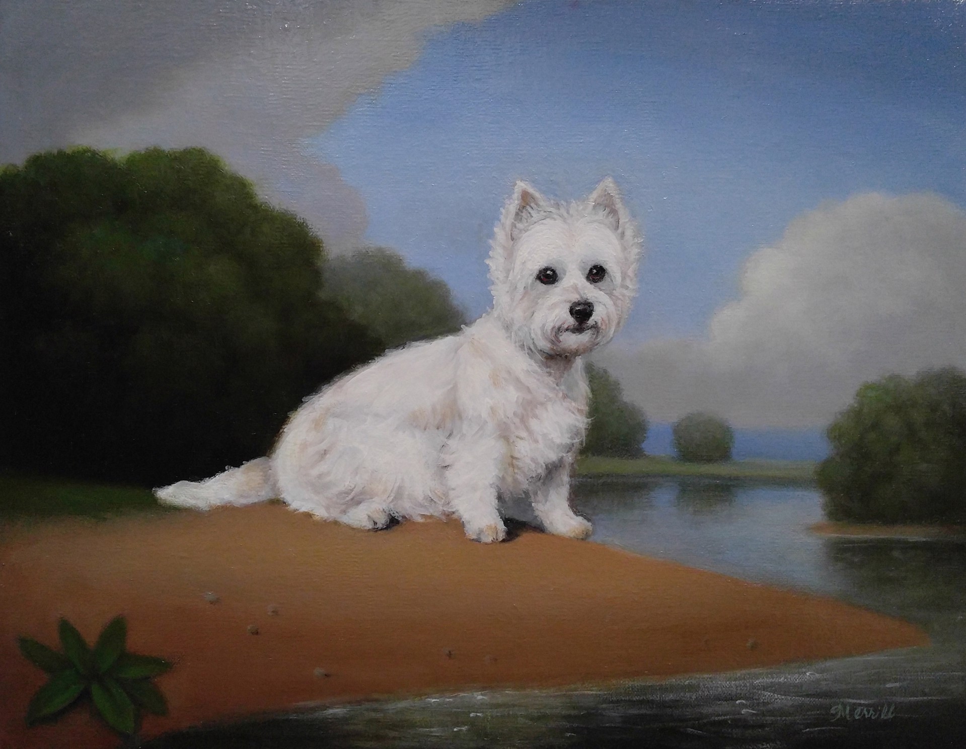 Westie by a Lake by Christine Merrill