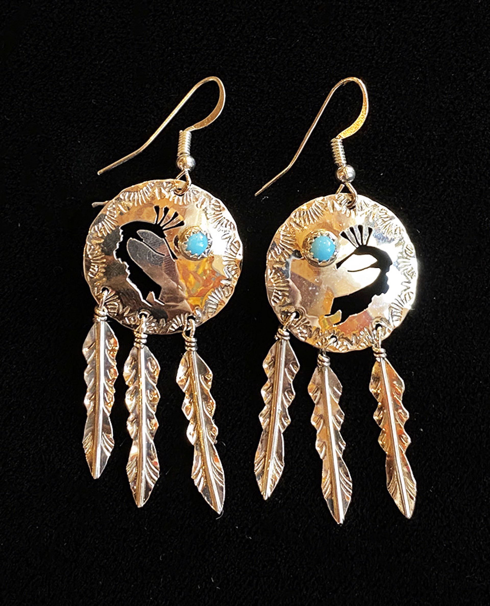 Silver Earrings with Kokopella and Turquoise by Artist Unknown