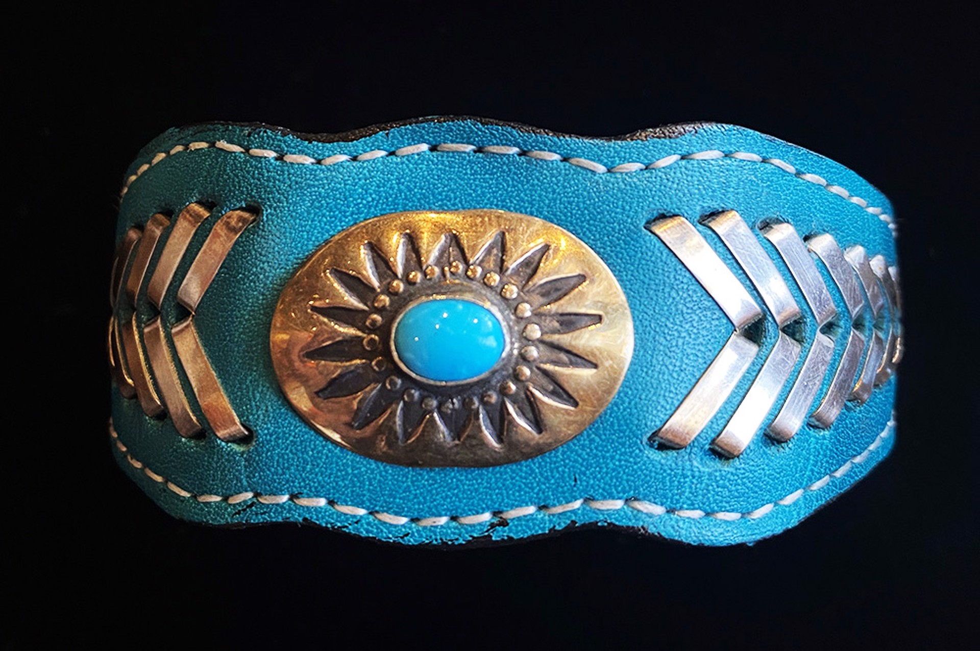 Turquoise Leather Cuff by Artist Unknown