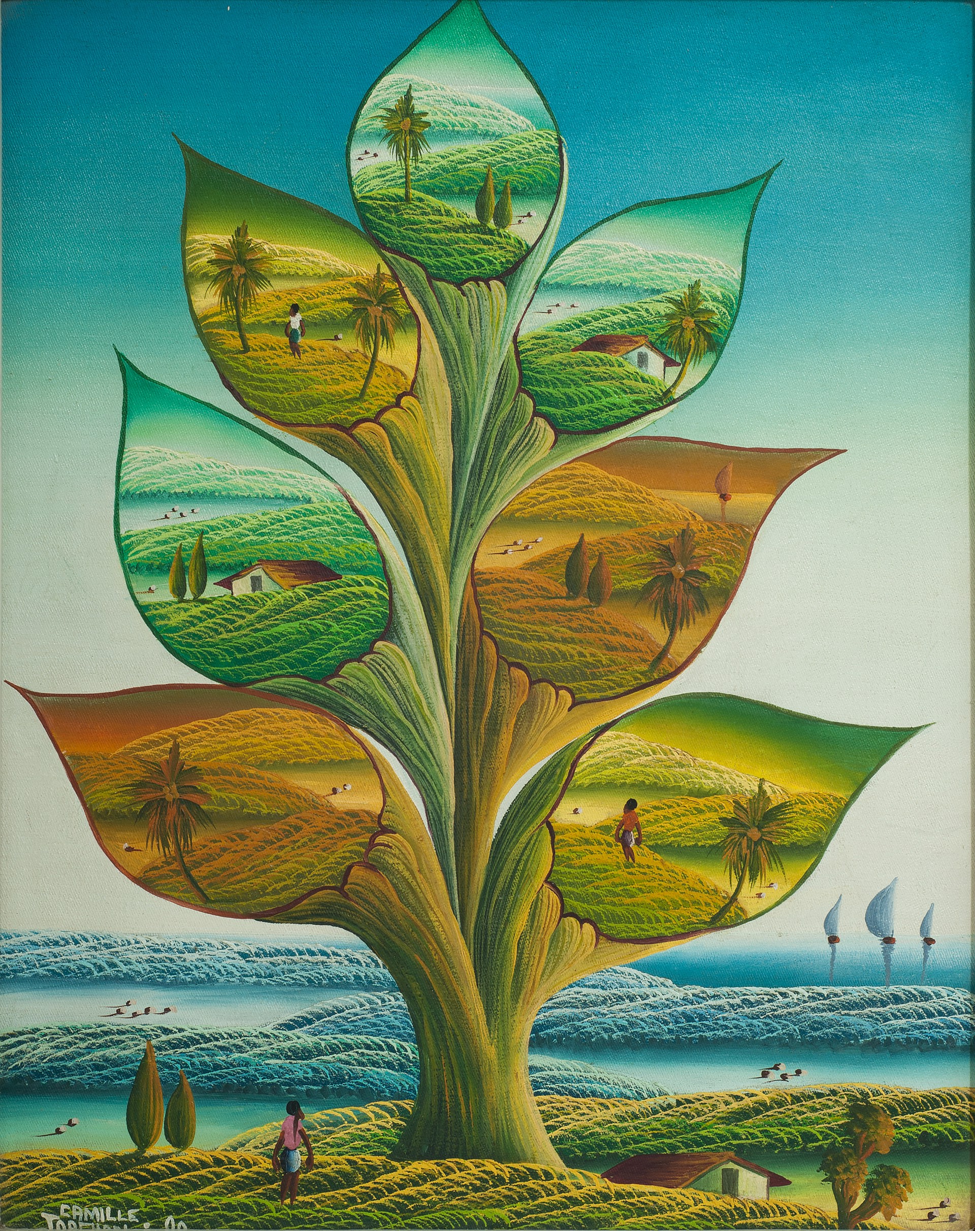 Surreal Tree #19-3-96GSN by Camille Torchon (Haitian, 1953)