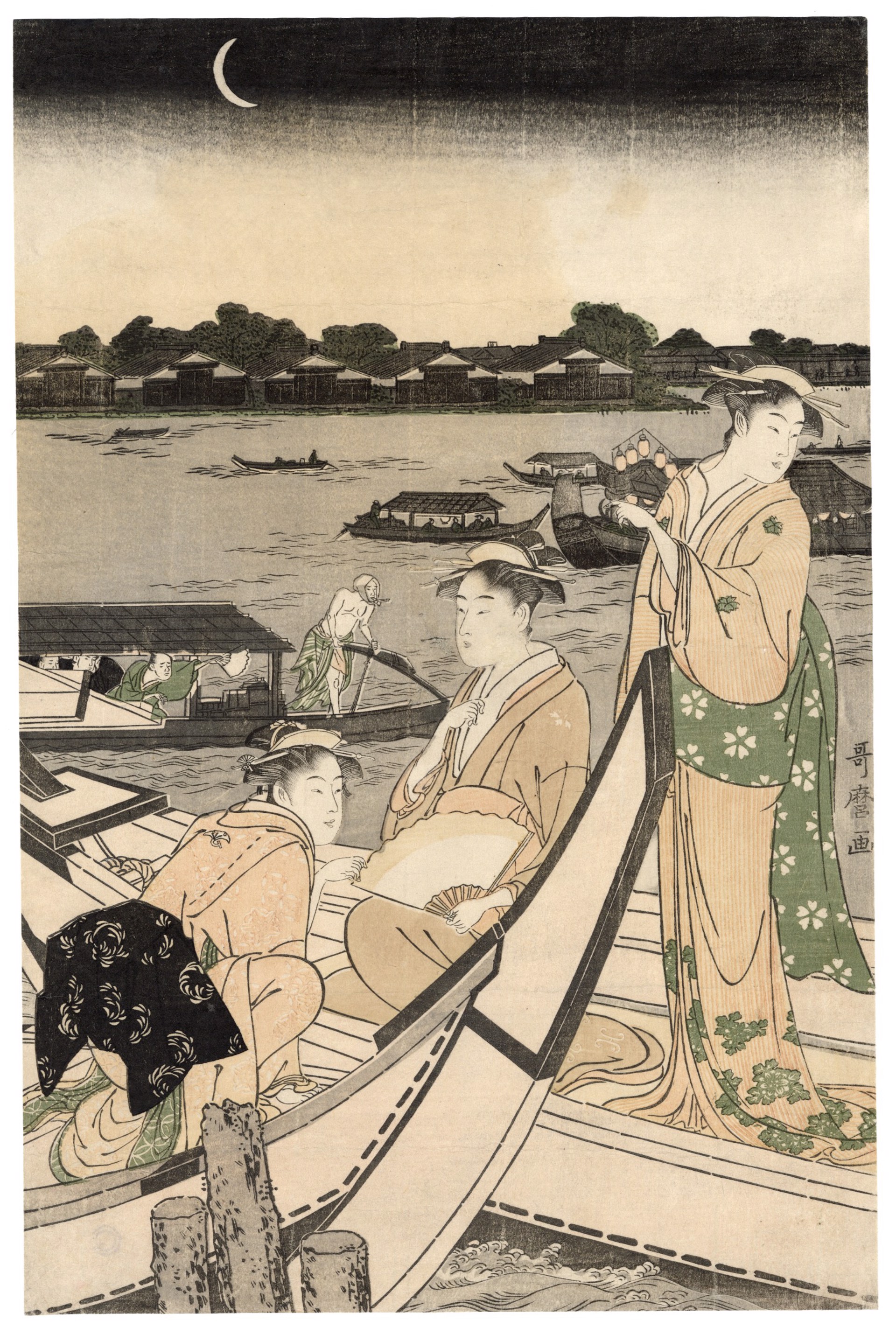 Pleasure Boating on the Sumida River by Utamaro