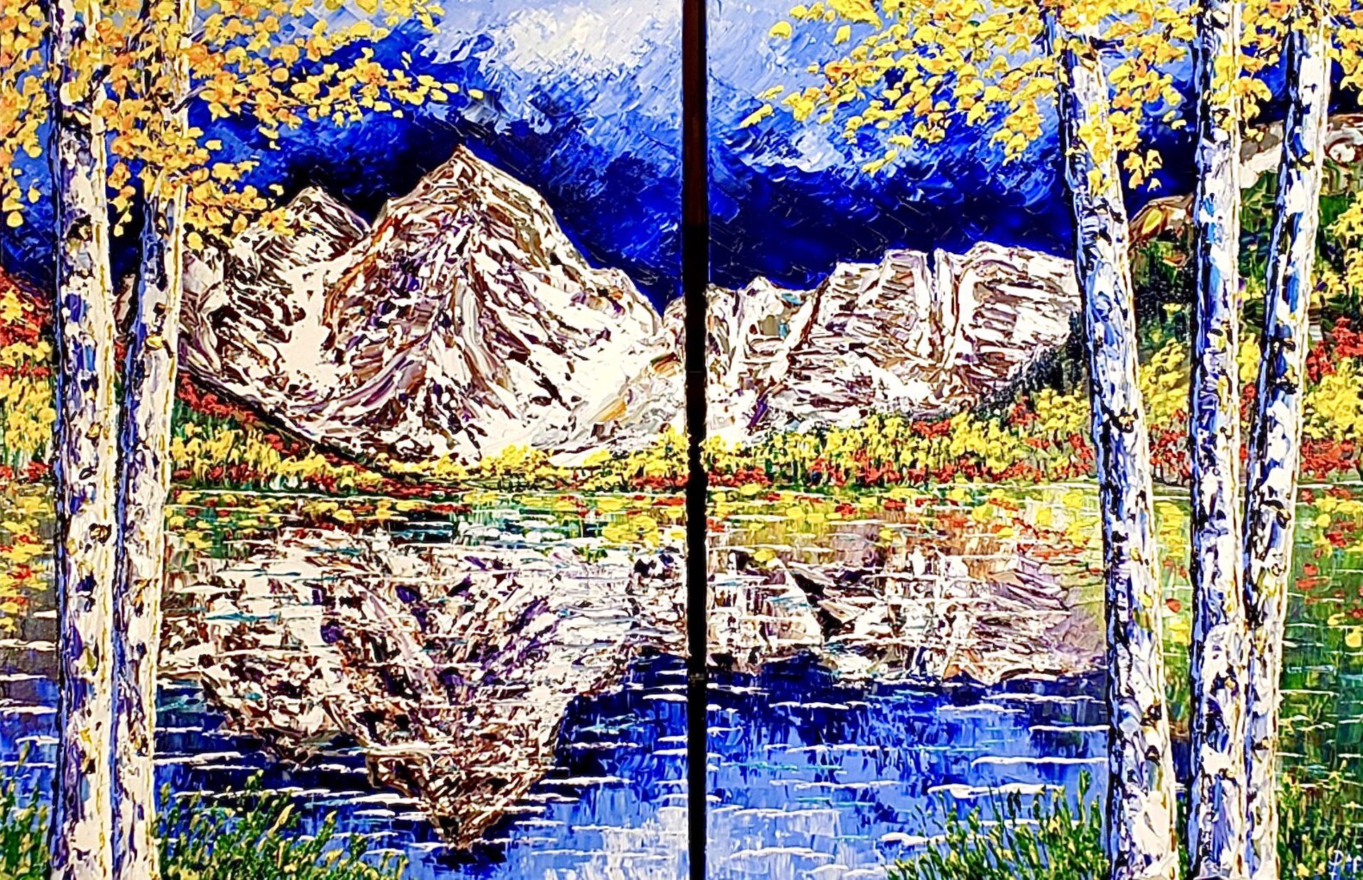Mountain of Graceful Reflection, 48x36  times 2 Panels