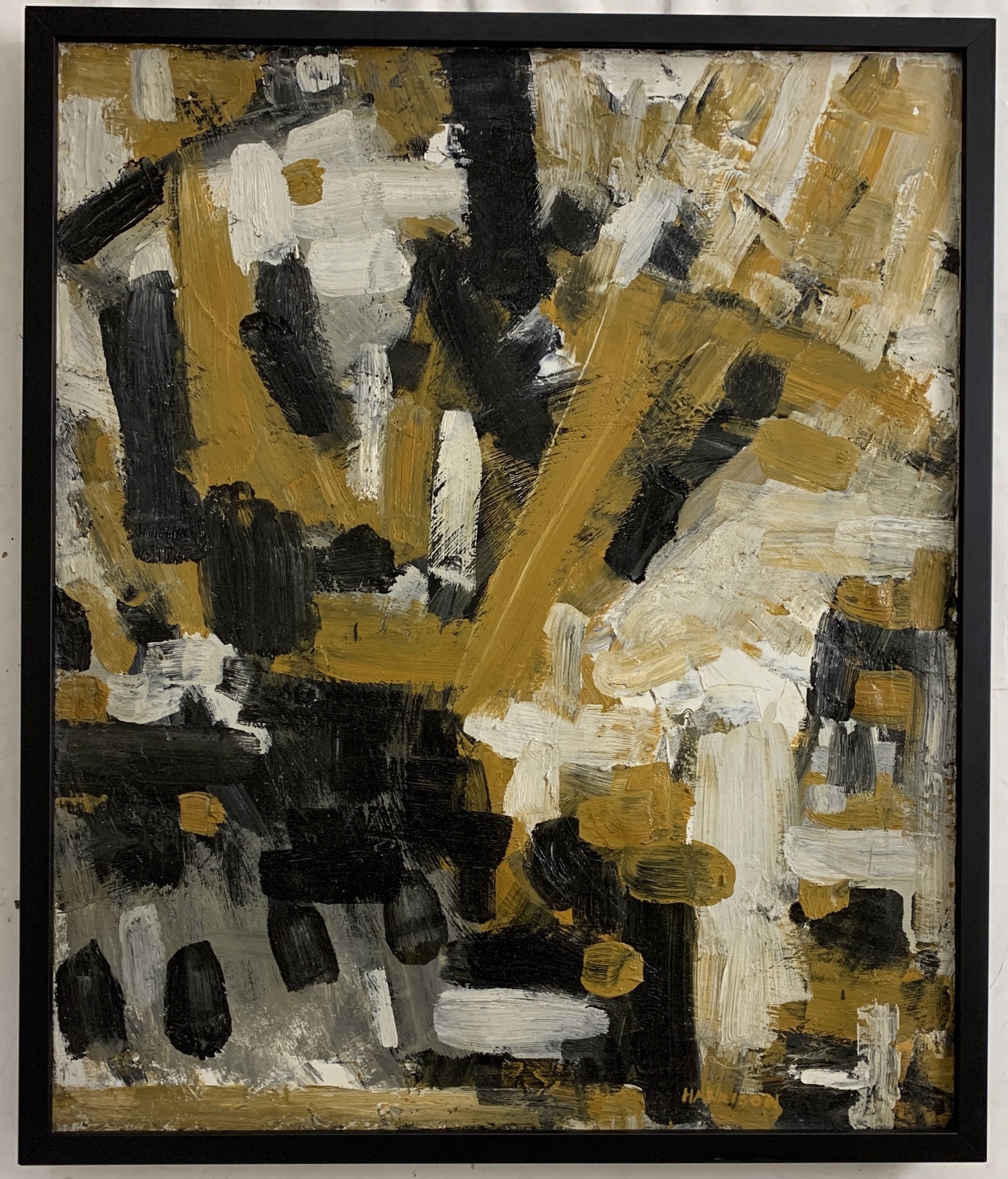 Abstraction in Ochre, Black and White by Myrna Harrison