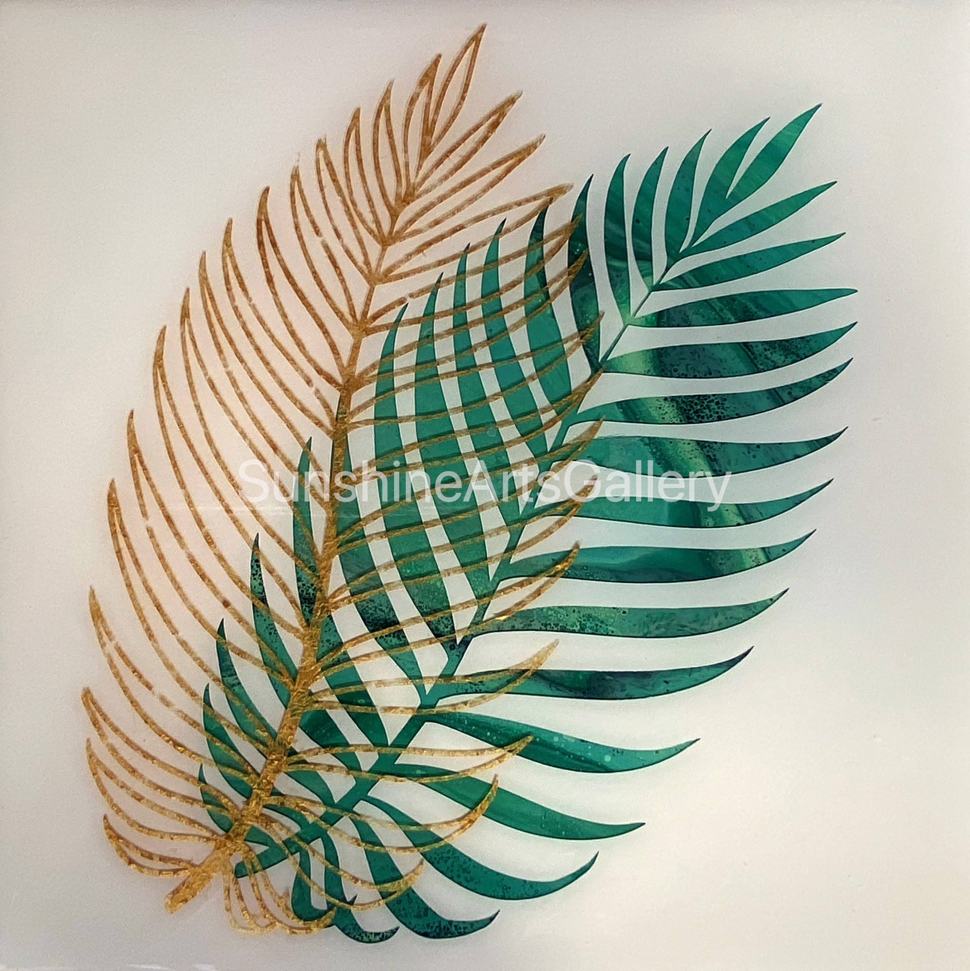 Aqua and Gold Palm Fronds by Pati O'Neal