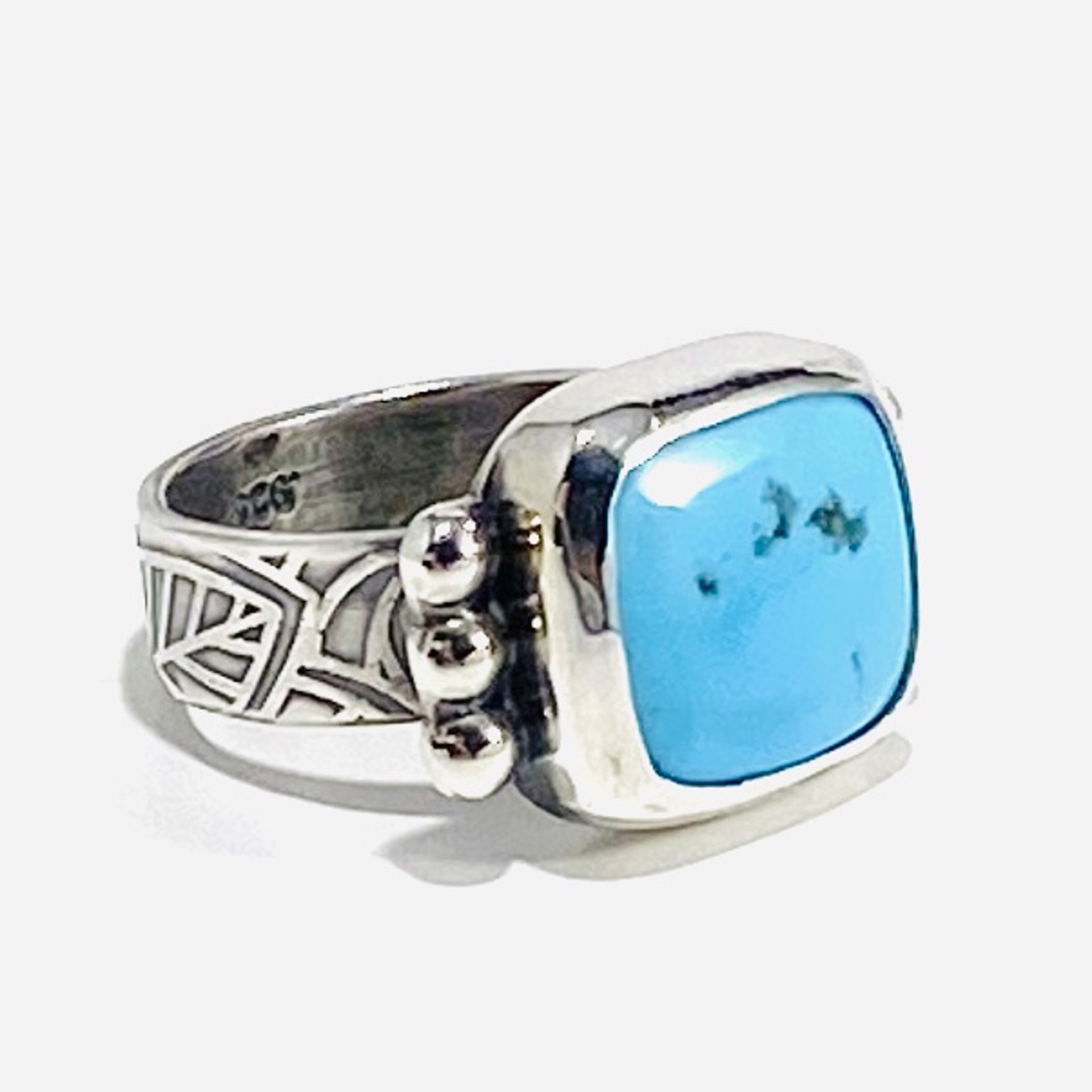 AB23-8 Square Campo Frio Turquoise Inlay Six Bead Accent Ring sz8.5 by Anne Bivens
