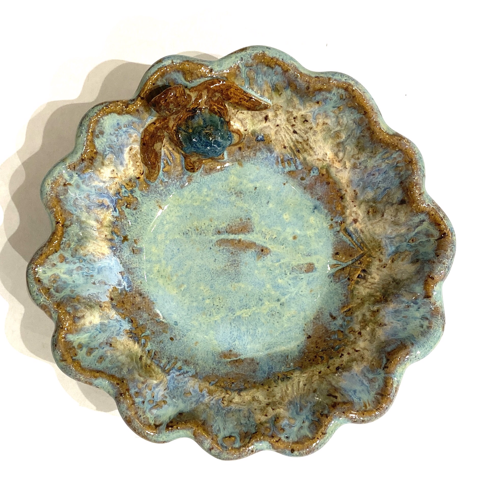 Mini Round Scalloped Bowl with Turtle (Green Glaze) LG23-1078 by Jim & Steffi Logan