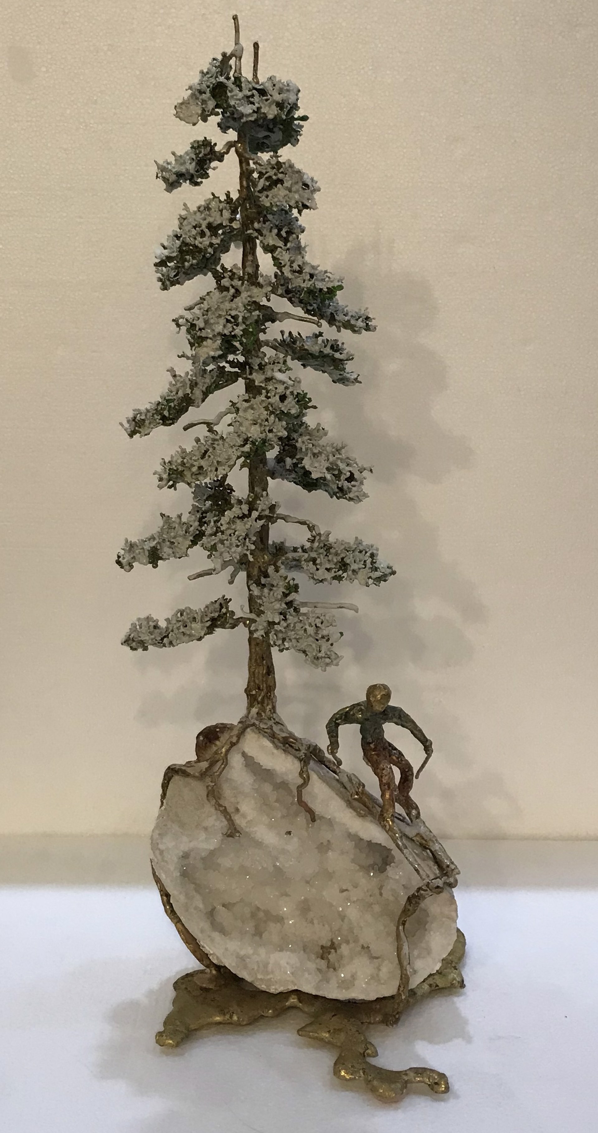 Snowy Pine on Geode with Skier (large) by Richard & Blanca Smith