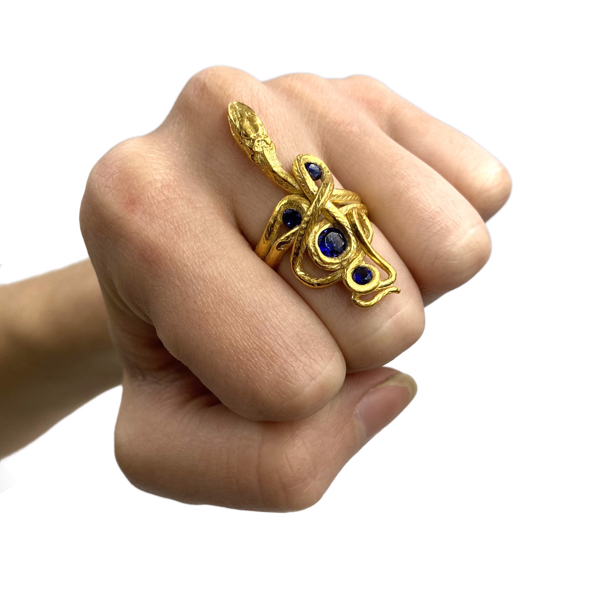Gold Sapphire Serpentine Ring by Anna Johnson