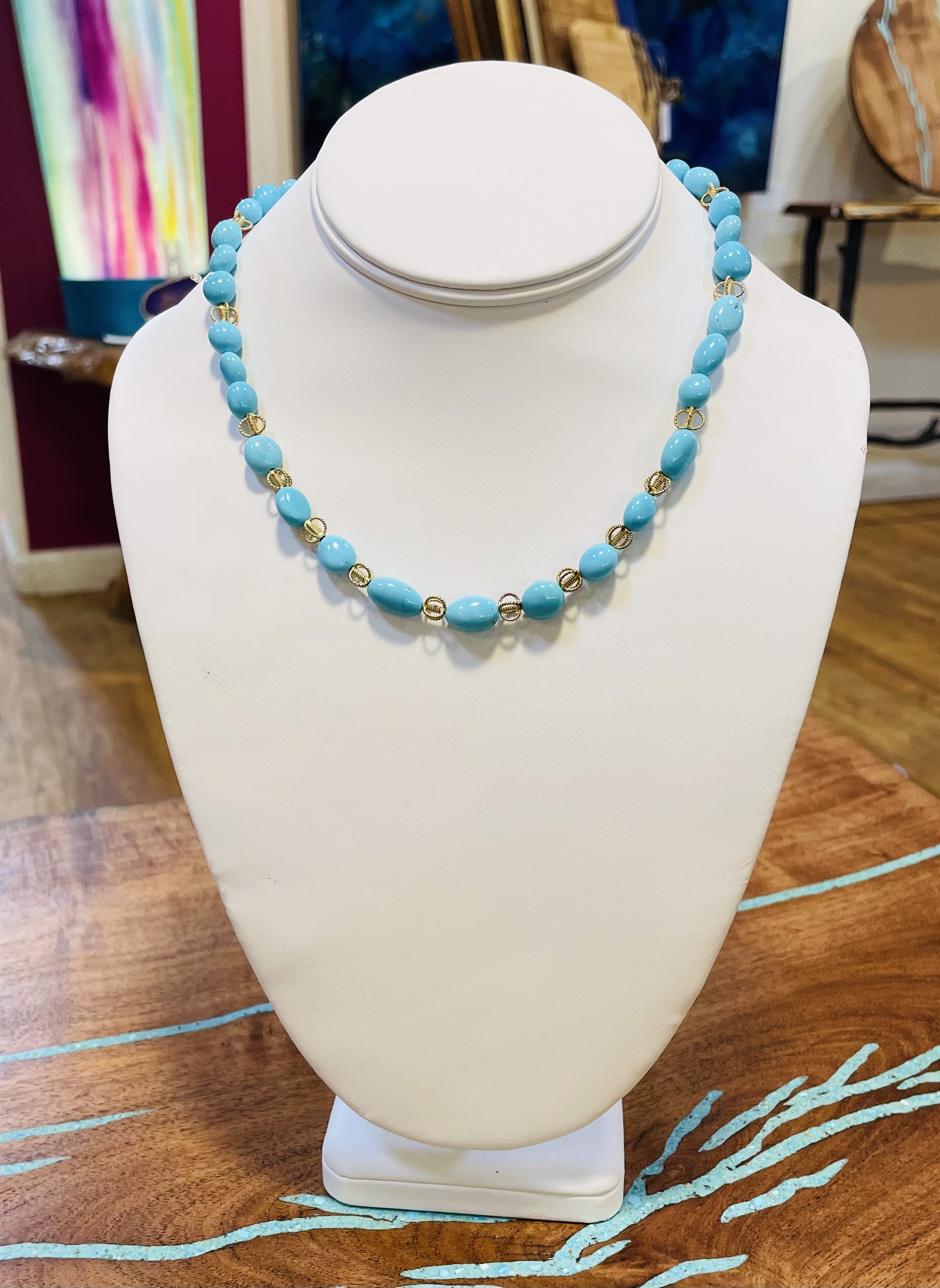 Necklace - High Grade Kingman Turquoise And Gold Vermeil by Bonnie Jaus