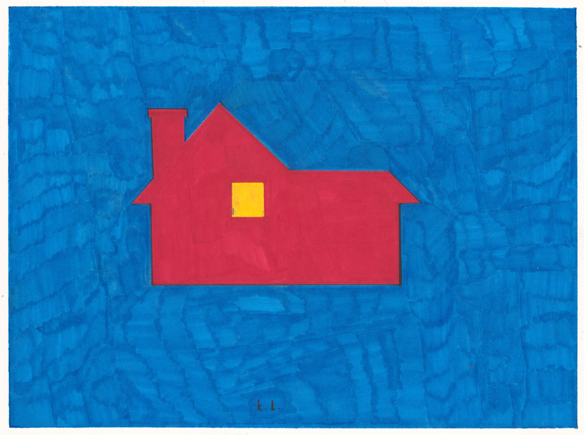 Red House with Blue Background by Keith Lewis