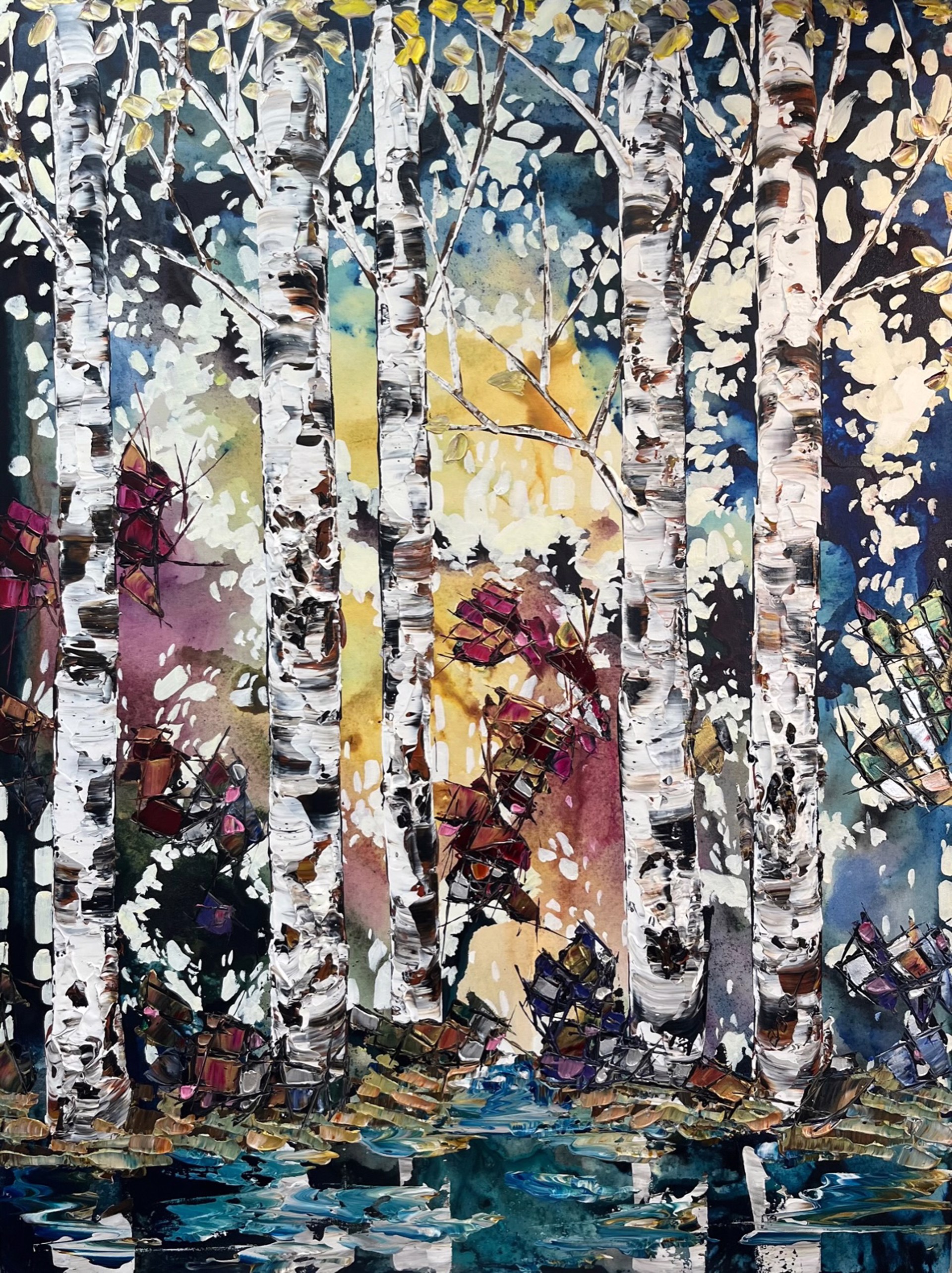 Five Birches Reflecting by Maya Eventov