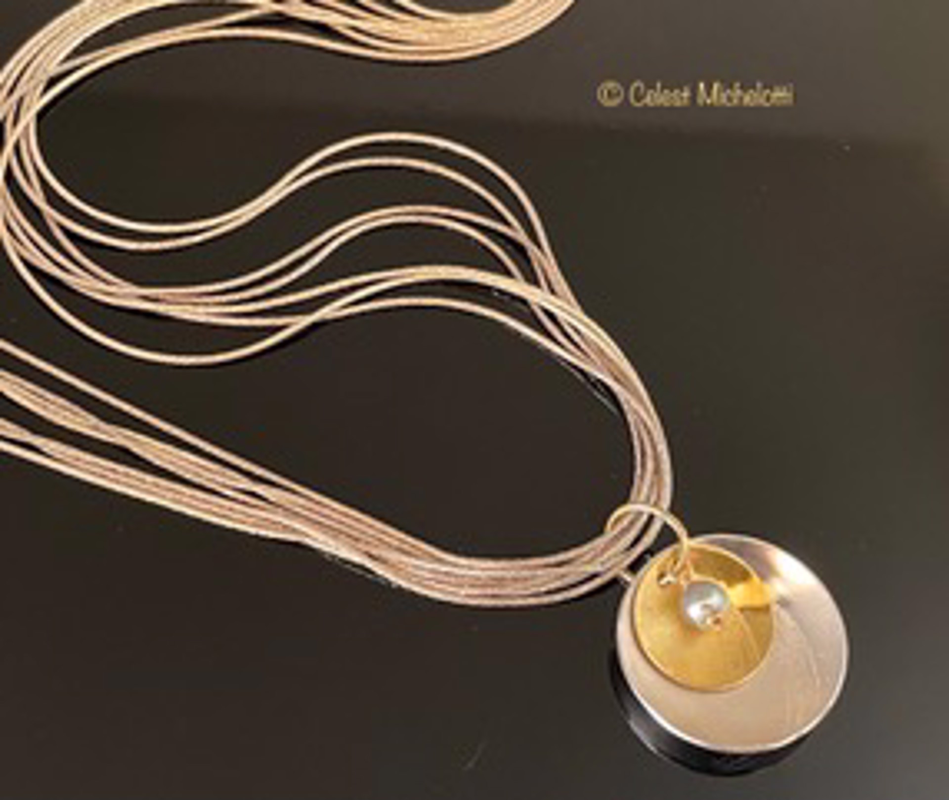 Luna 7-strand double drop necklace with silver pearl by Celest Michelotti
