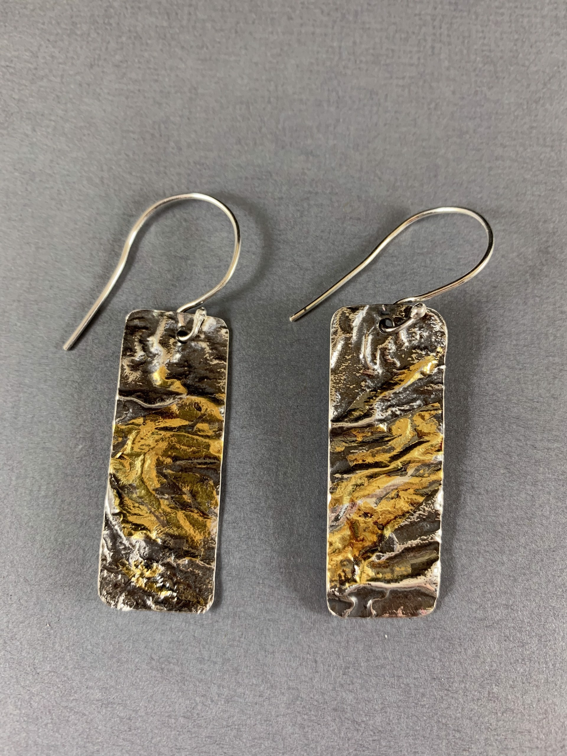 Earrings - Reticulated silver earrings Accented with Gold. Sterling ear wires. AS033 by Amy Soldin
