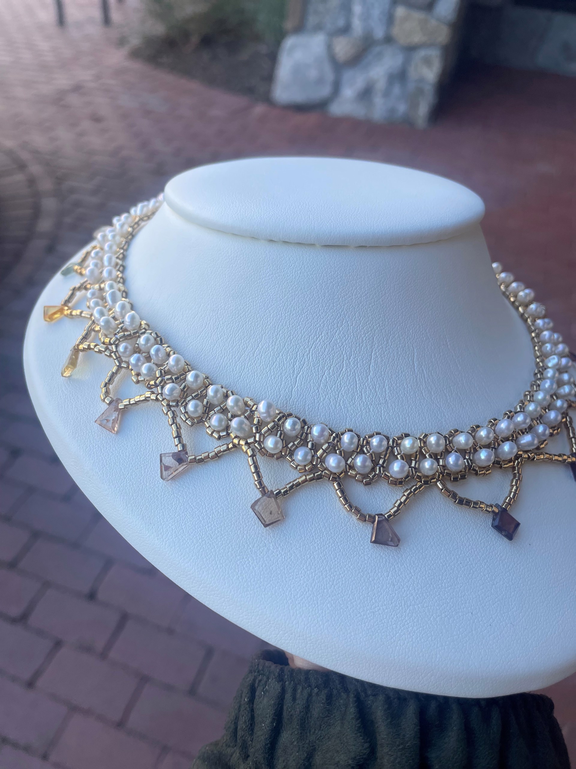Grace Necklace- Pearls and Whiskey Quartz by Mara Labell