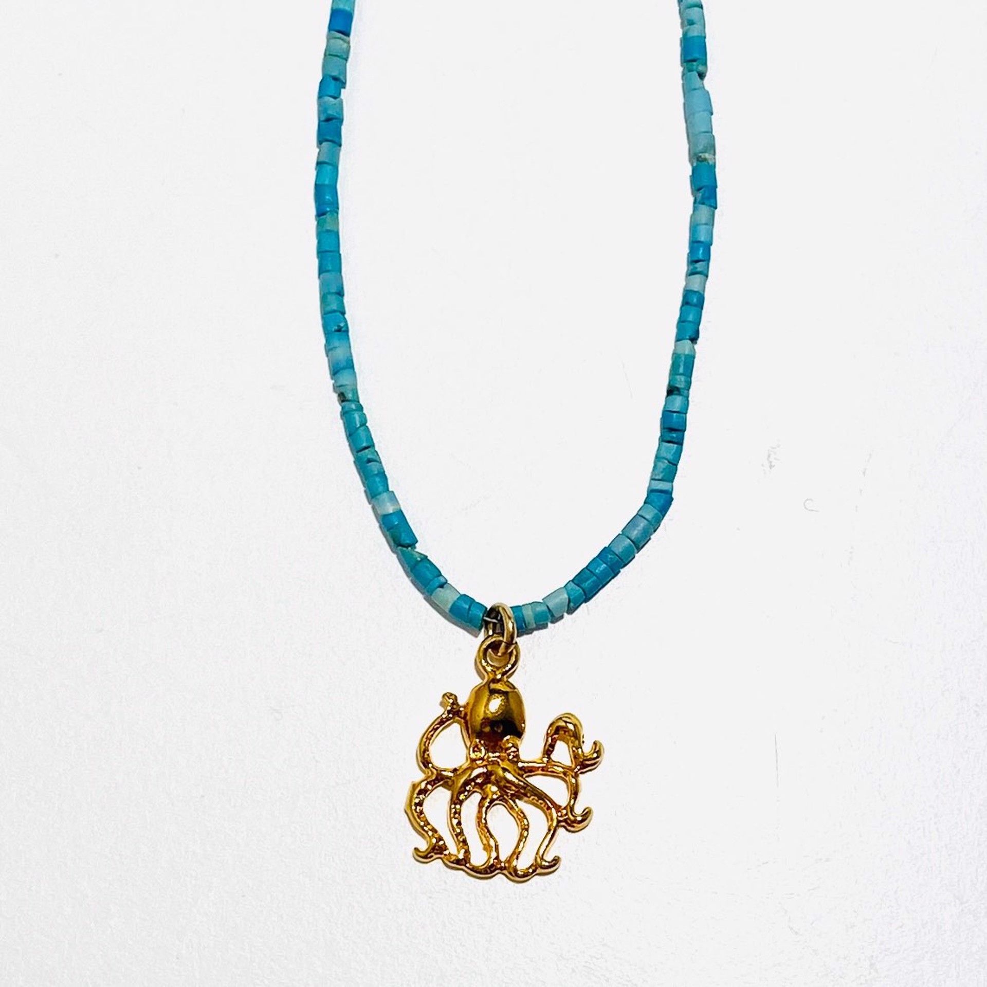 Tiny Afghan Turquoise Vermeil Octopus Necklace by Nance Trueworthy