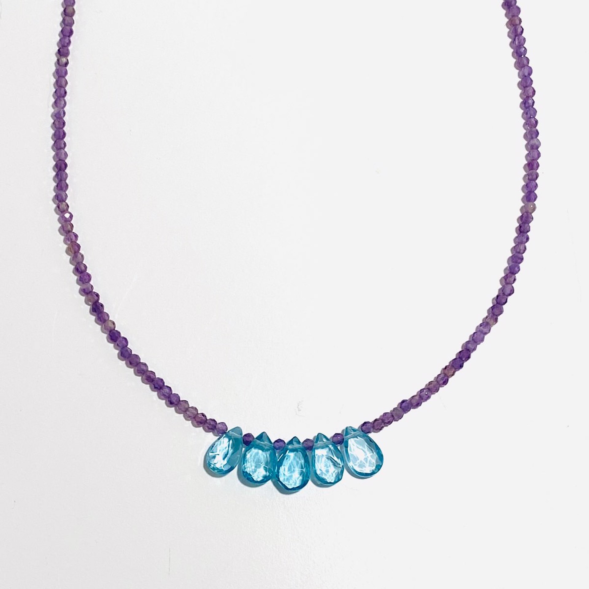 Tiny Faceted Amethyst Five Blue Apatite Brio Necklace NT22-214 by Nance Trueworthy
