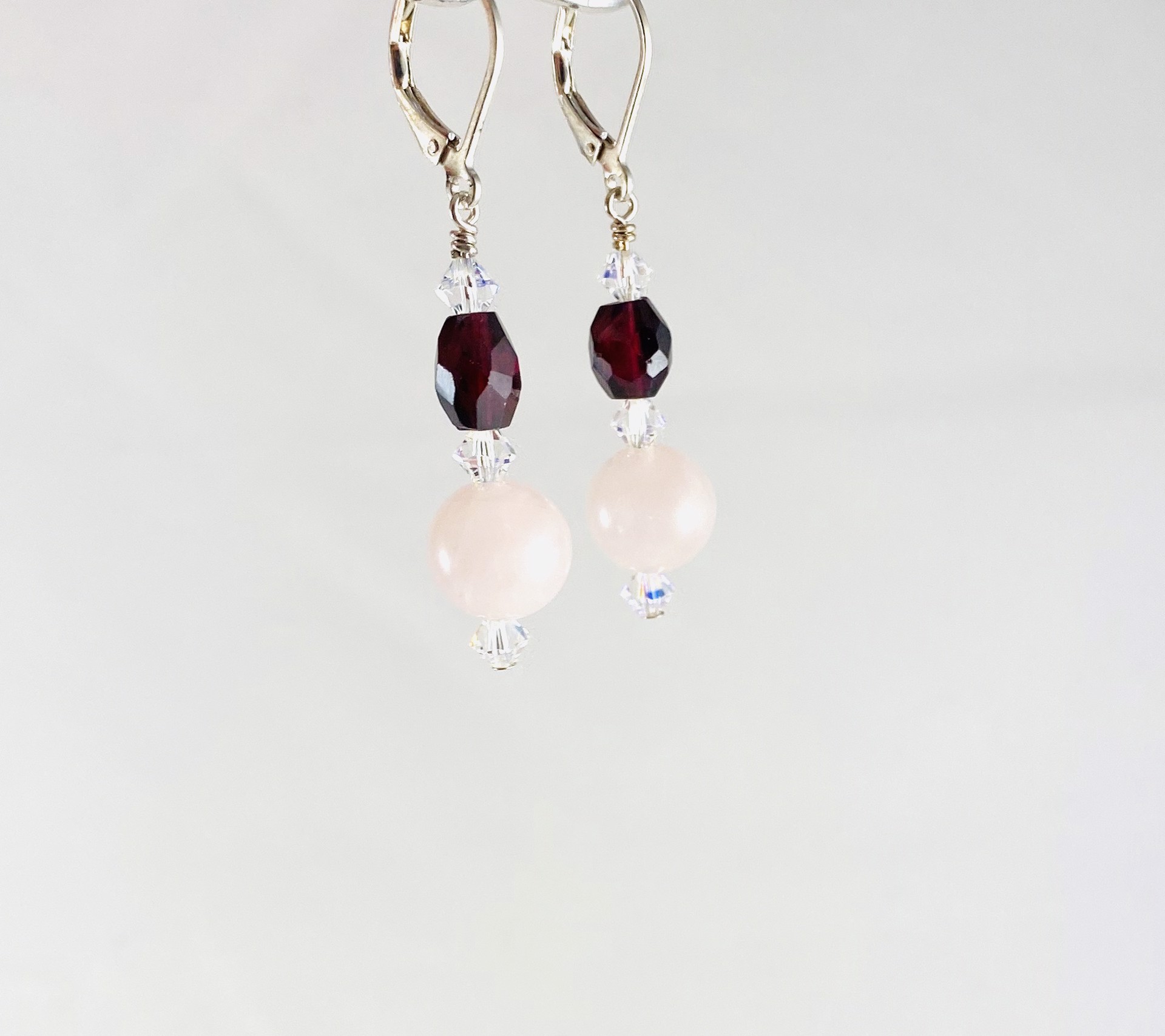 SHOSH19-37 Rose Quartz, Garnet, Crystal, Silver Earrings by Shoshannah Weinisch